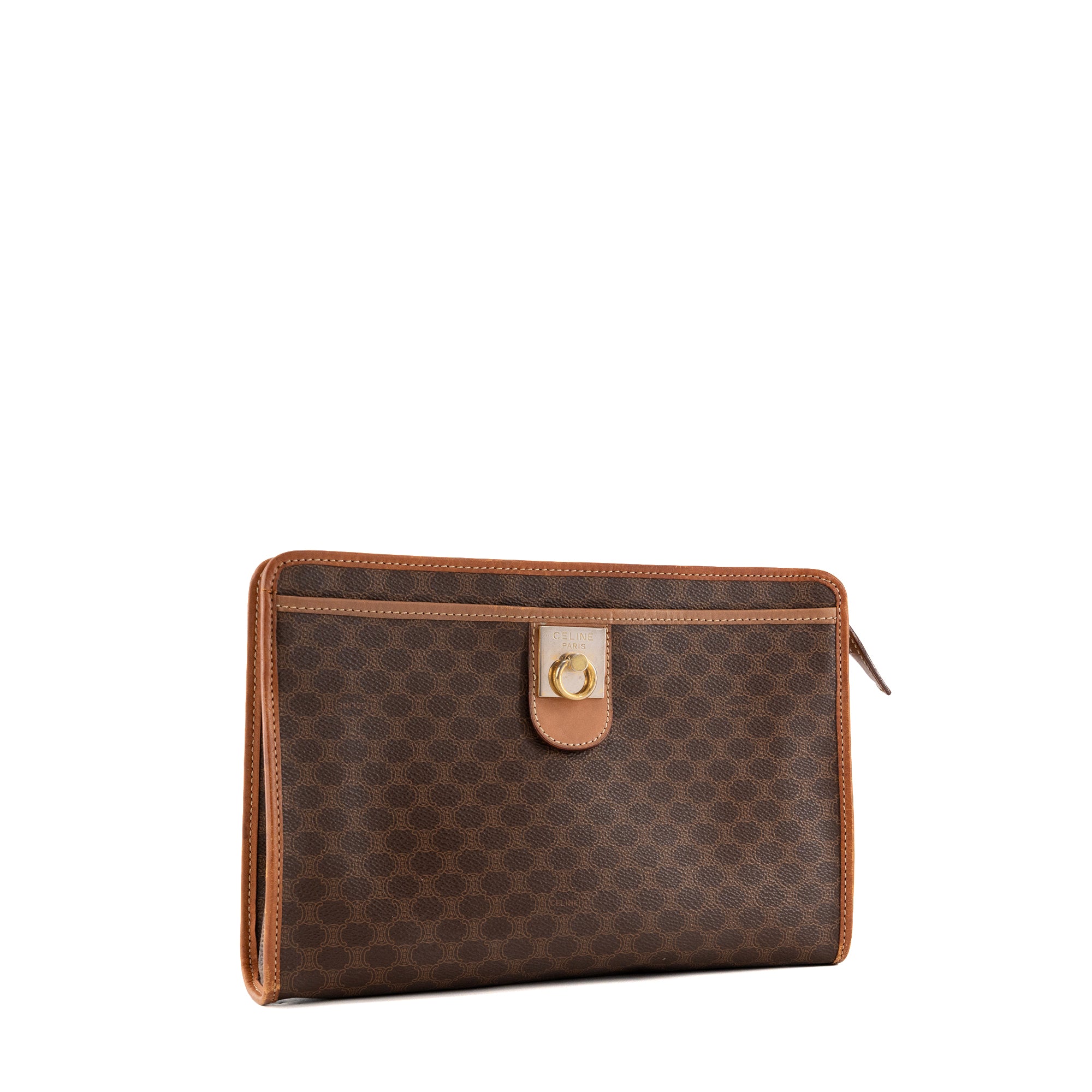 CELINE - Brown Canvas Pouch 26cm with Two-Tone Buckle M13