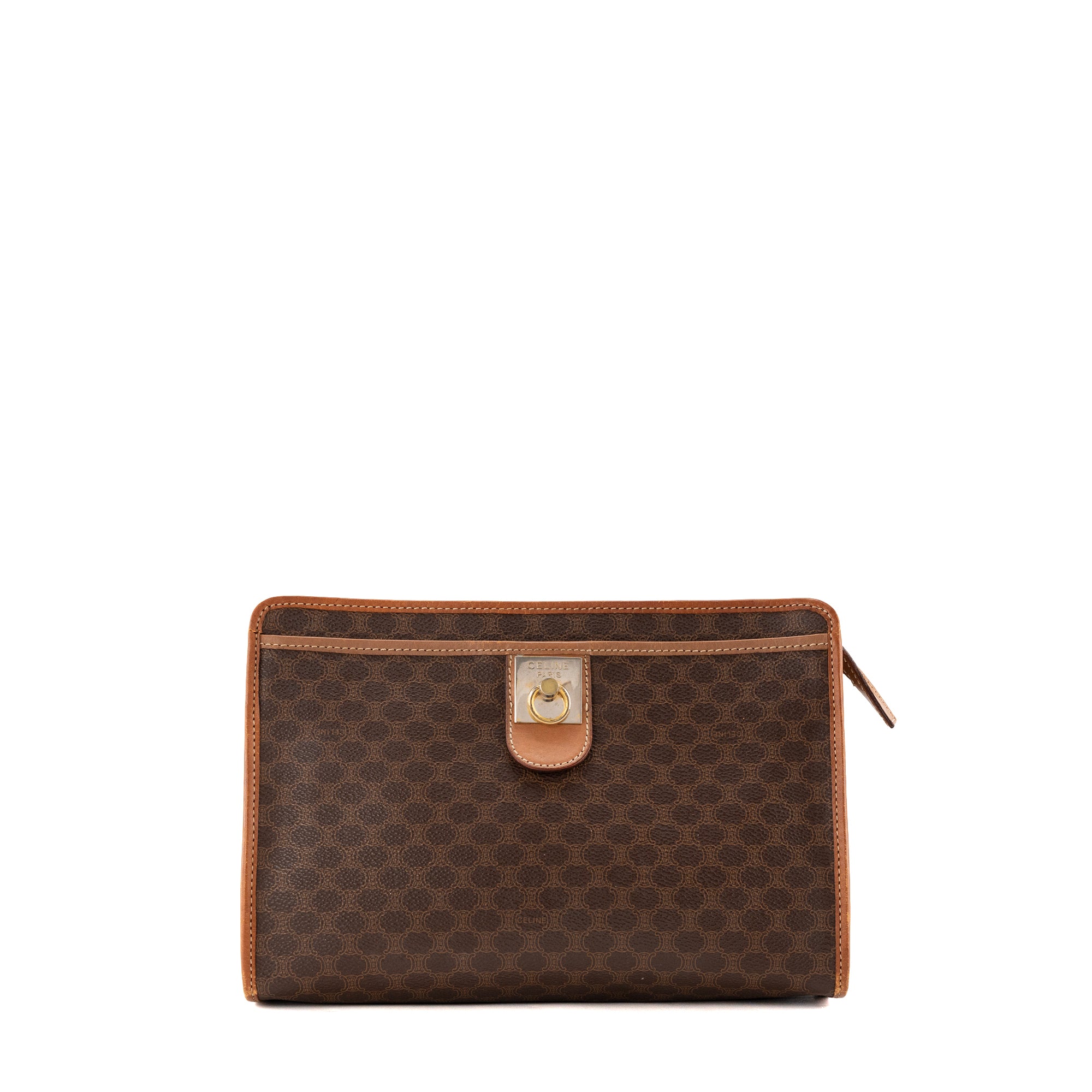 CELINE - Brown Canvas Pouch 26cm with Two-Tone Buckle M13