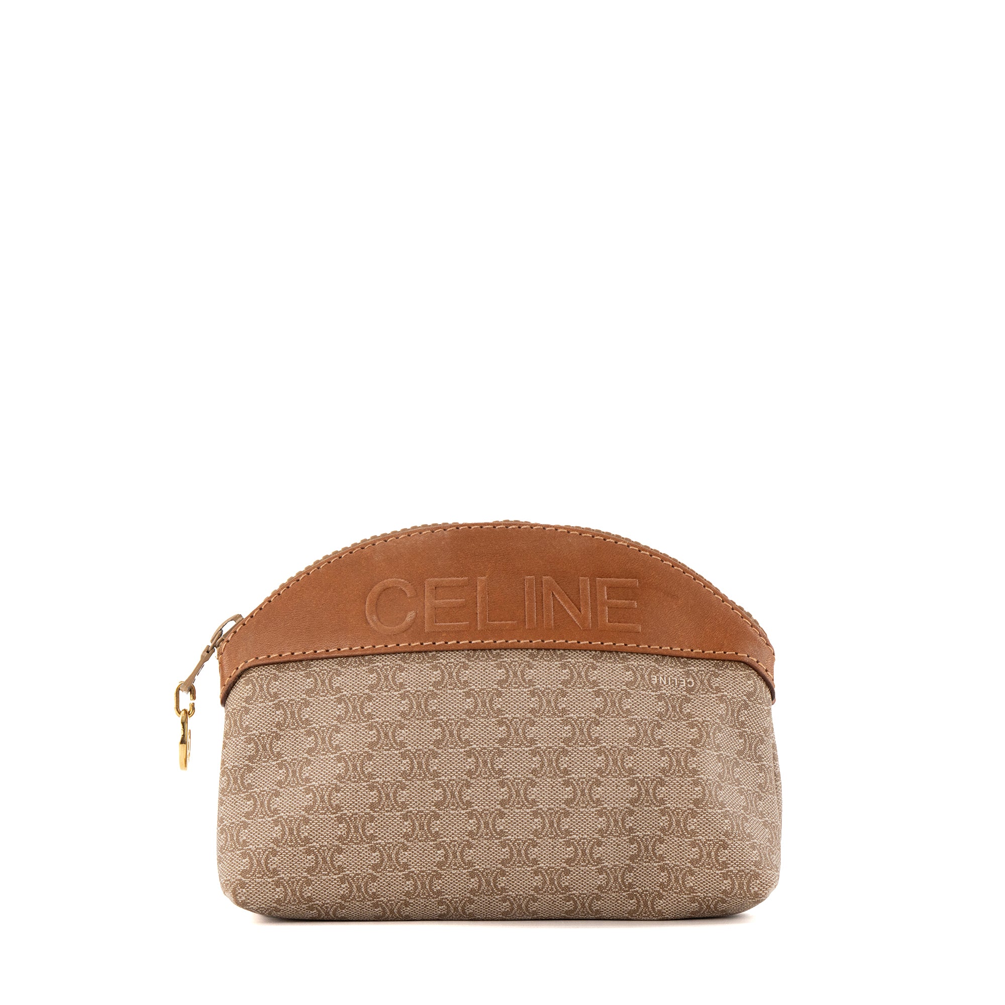 CELINE - Pochette Celine en toile monogrammée beige vintage