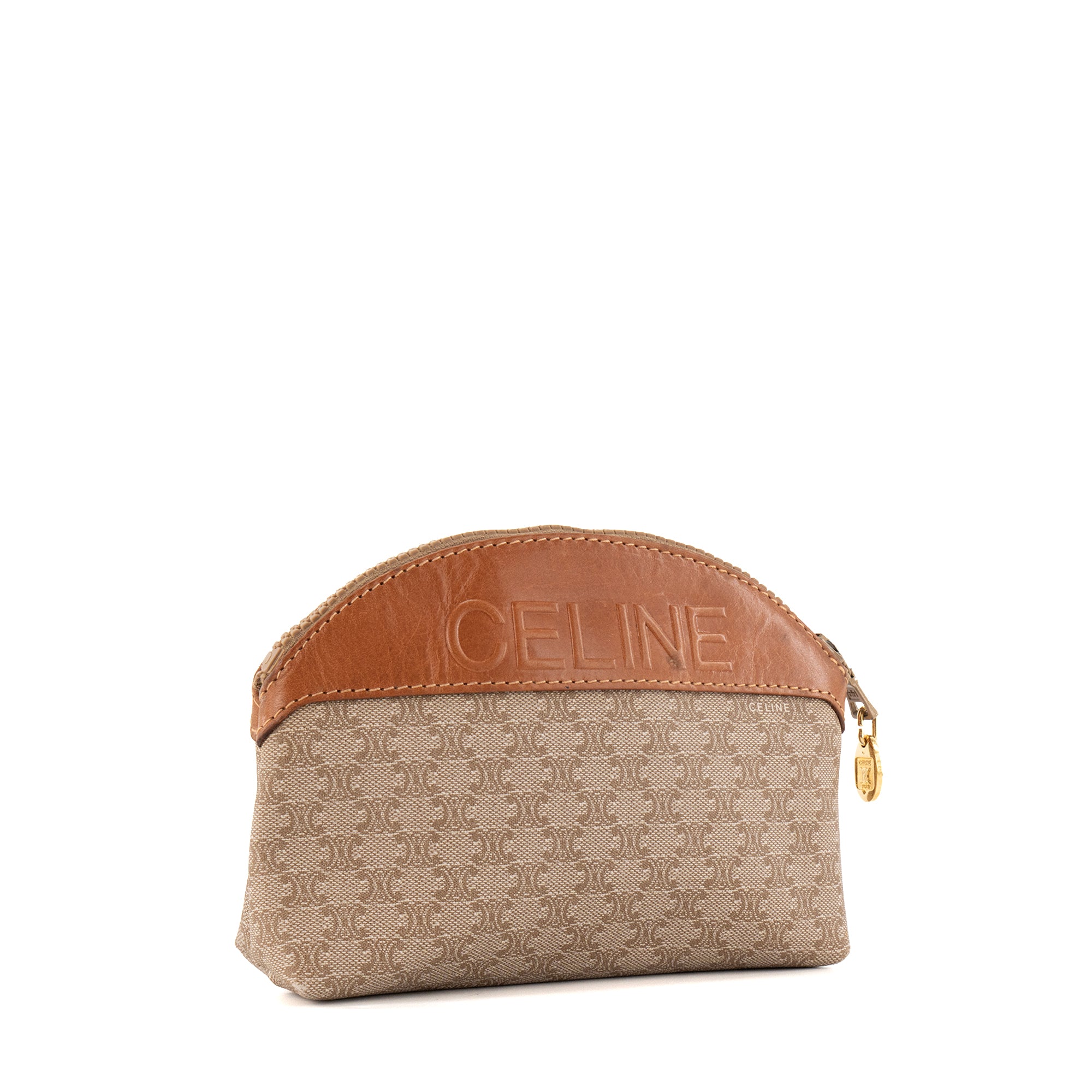 CELINE - Pochette Celine en toile monogrammée beige vintage