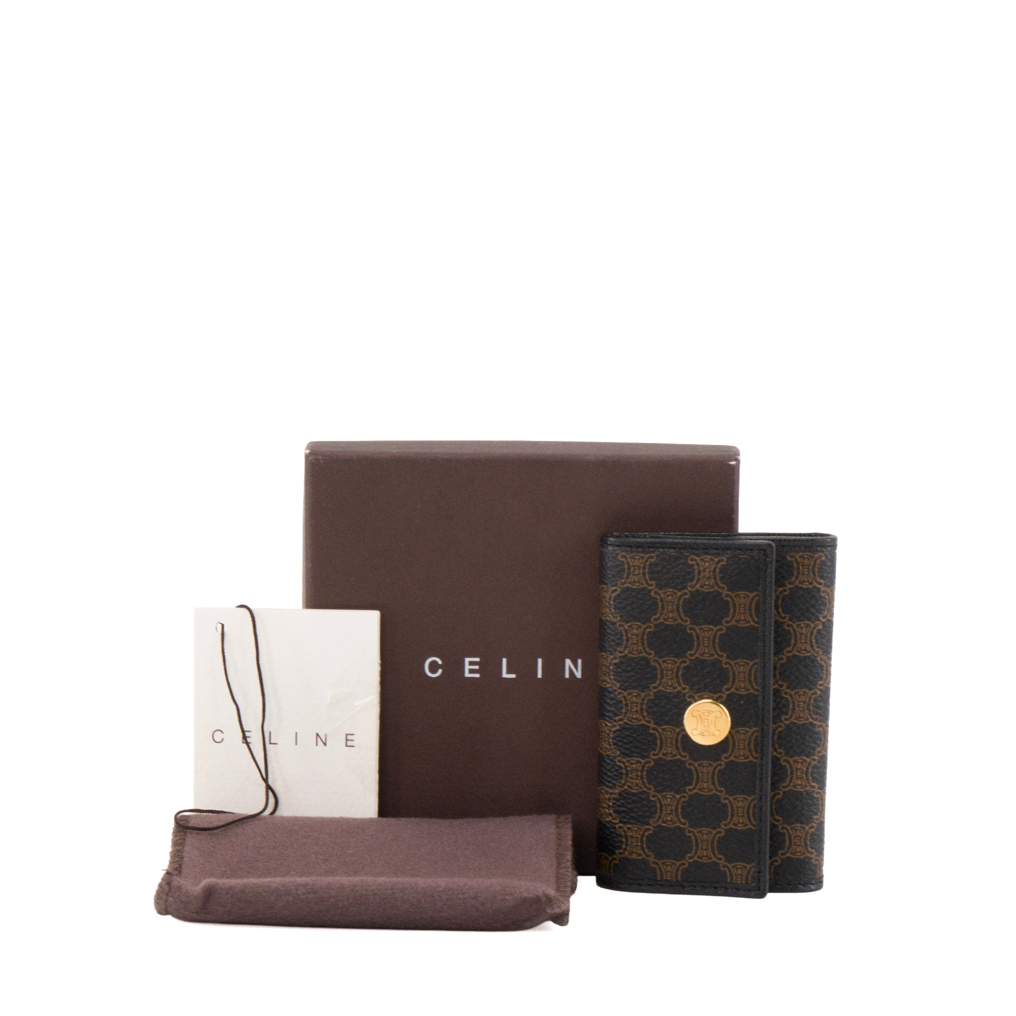 CELINE - Pochette Clés Celine en toile enduite macadam noir et marron