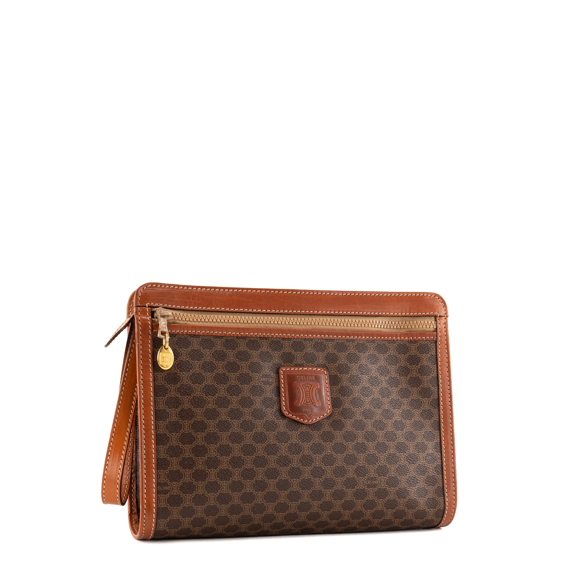 CÉLINE - Pochette GM Celine en toile enduite macadam marron vintage