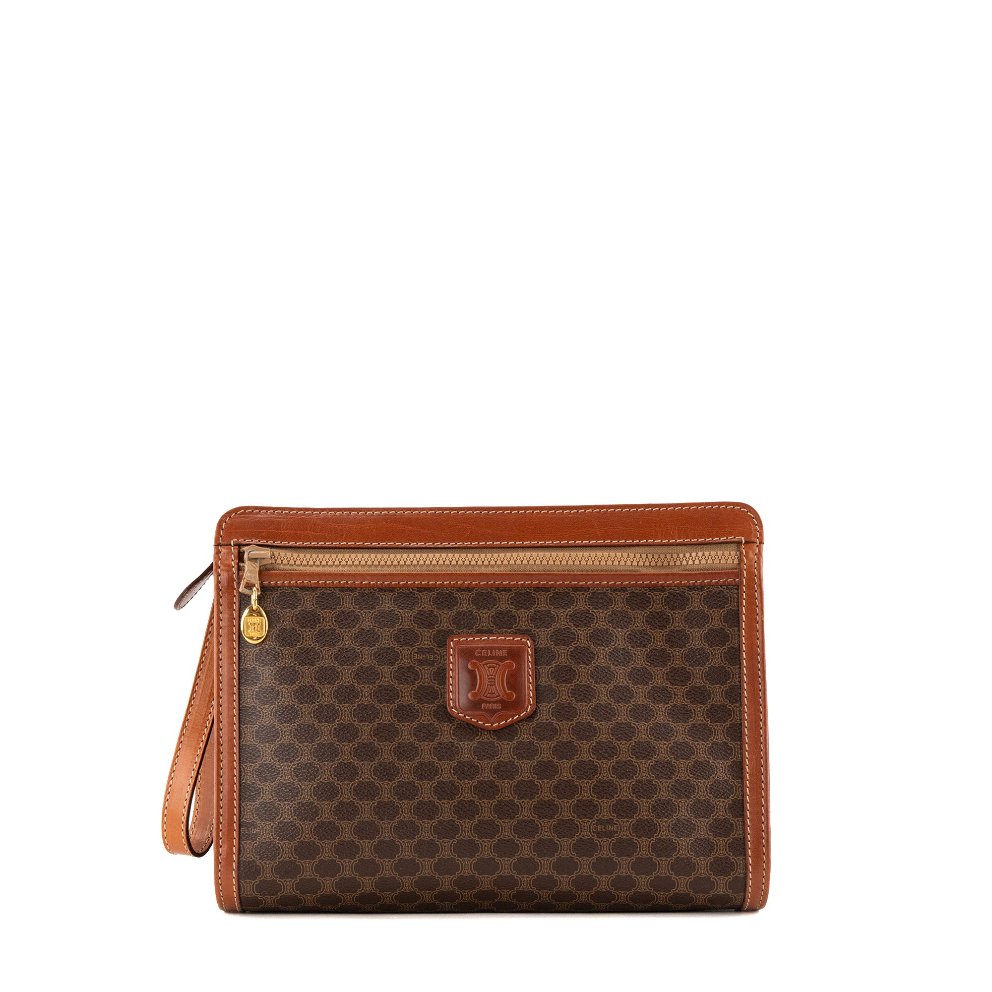CÉLINE - Pochette GM Celine en toile enduite macadam marron vintage