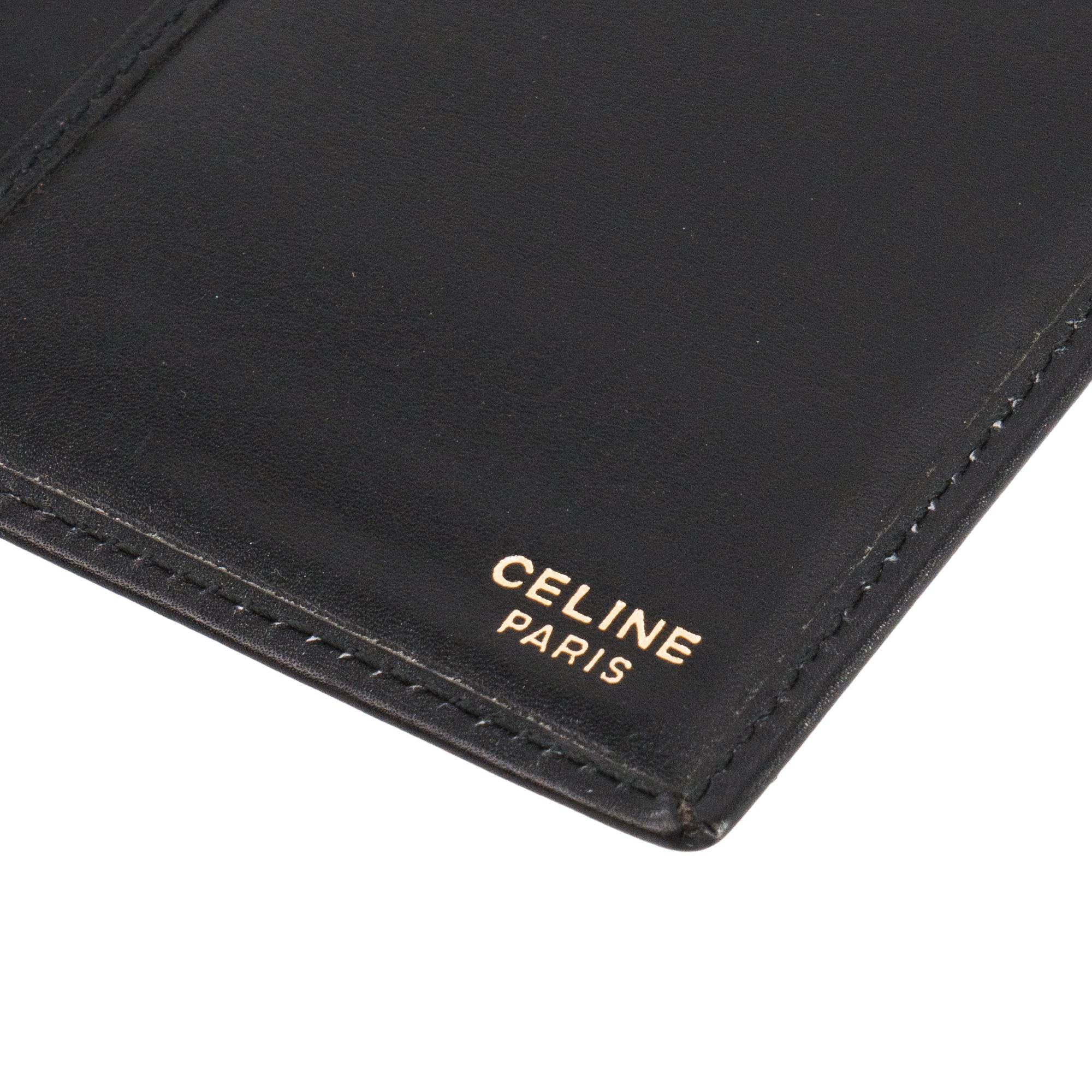 CELINE - Portefeuille Celine en cuir  lisse noir vintage
