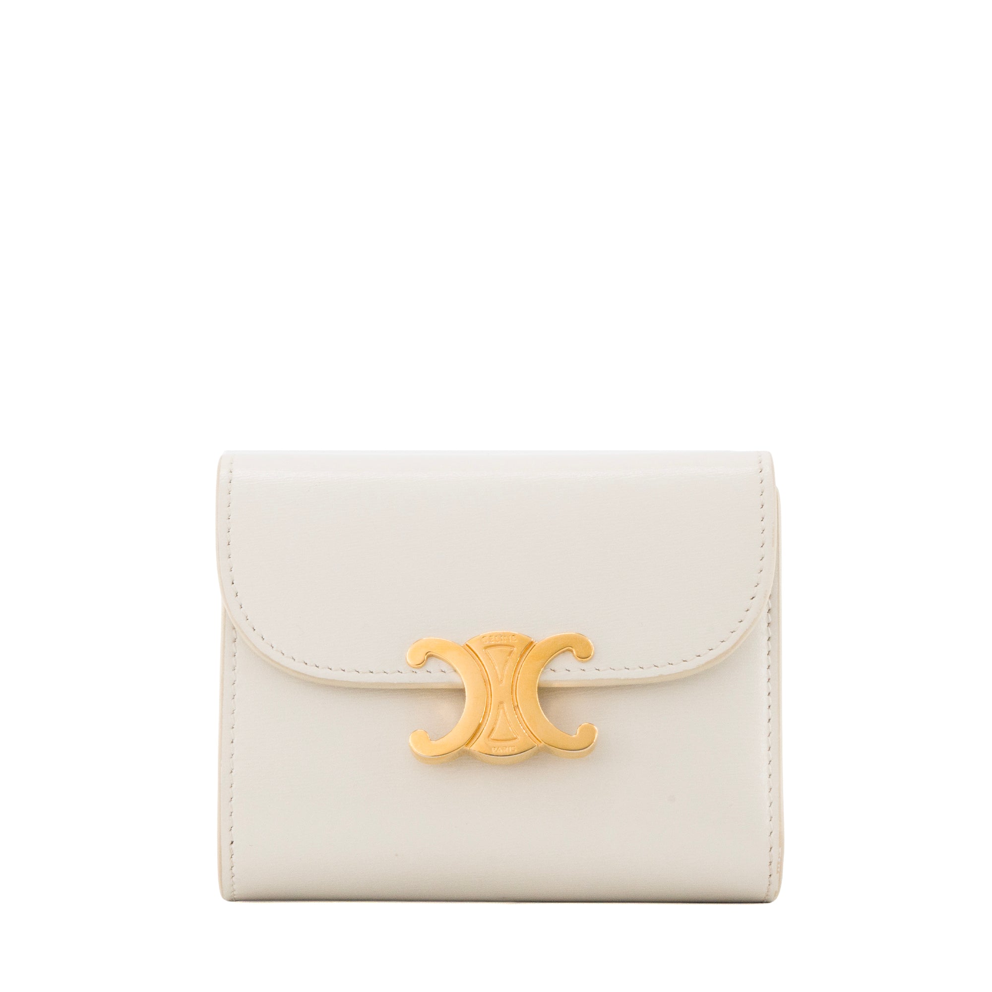 CELINE - Portefeuille Triomphe PM Celine en cuir lisse blanc écru