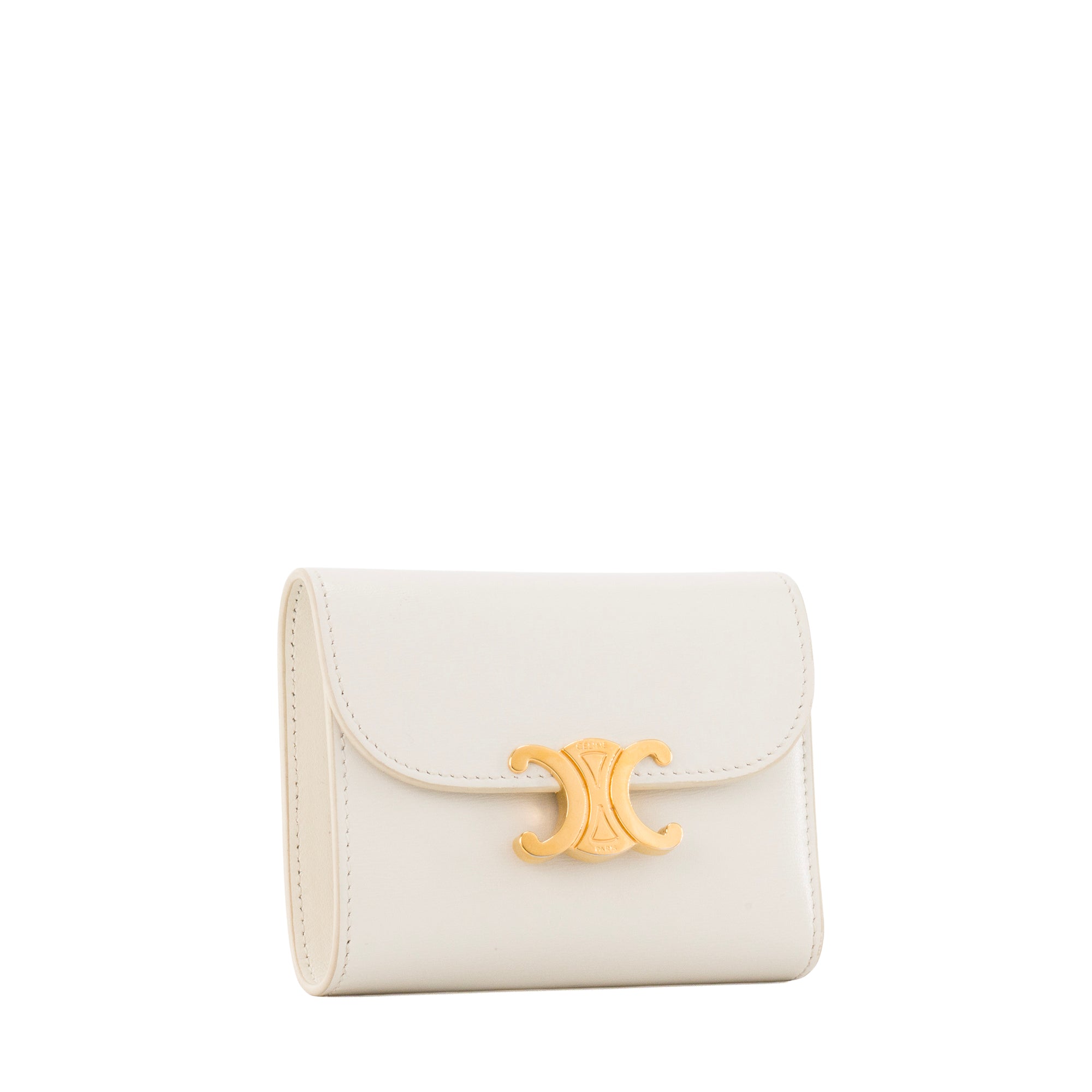 CELINE - Portefeuille Triomphe PM Celine en cuir lisse blanc écru