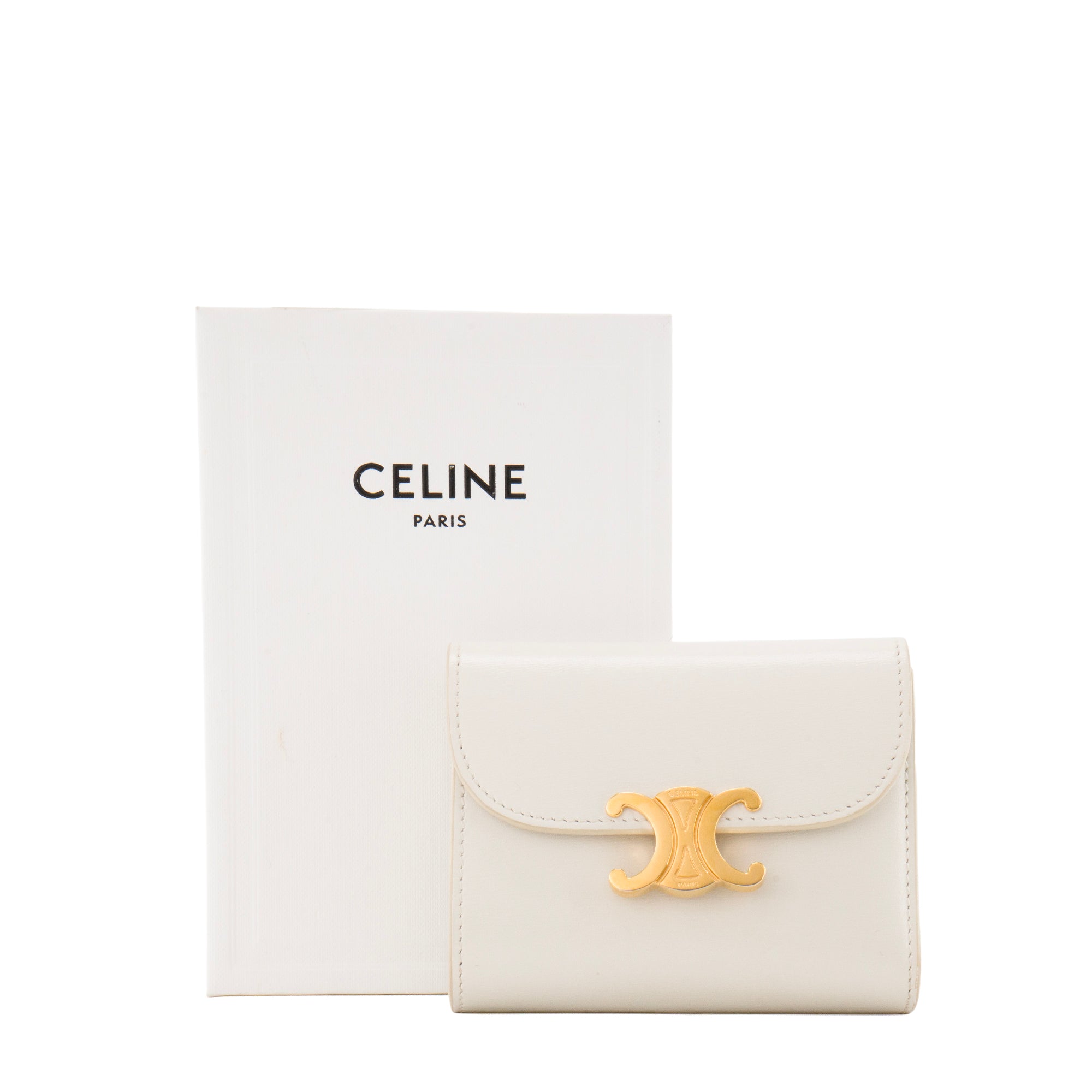 CELINE - Portefeuille Triomphe PM Celine en cuir lisse blanc écru