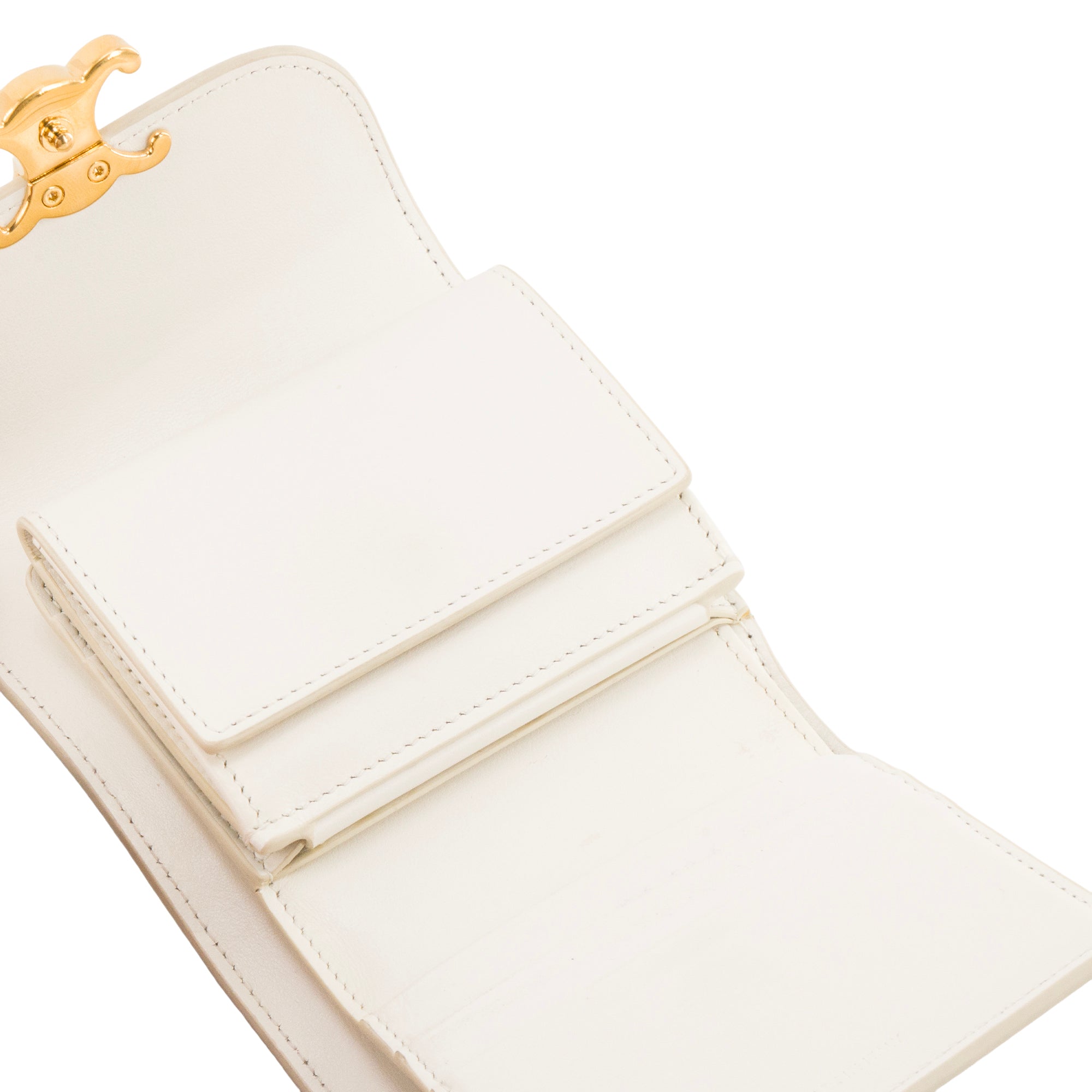 CELINE - Portefeuille Triomphe PM Celine en cuir lisse blanc écru