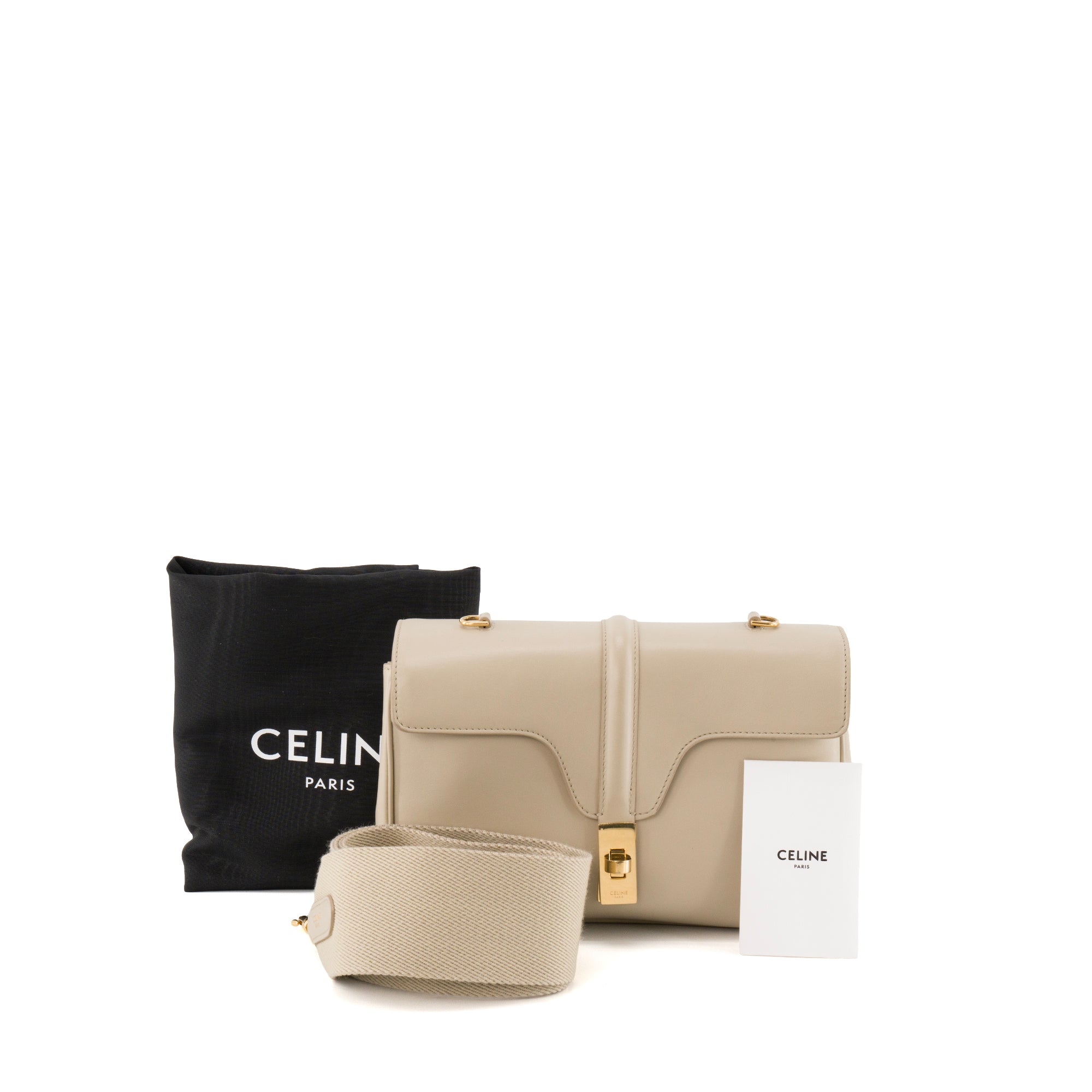 CELINE - Sac à bandoulière 16 Celine en cuir beige