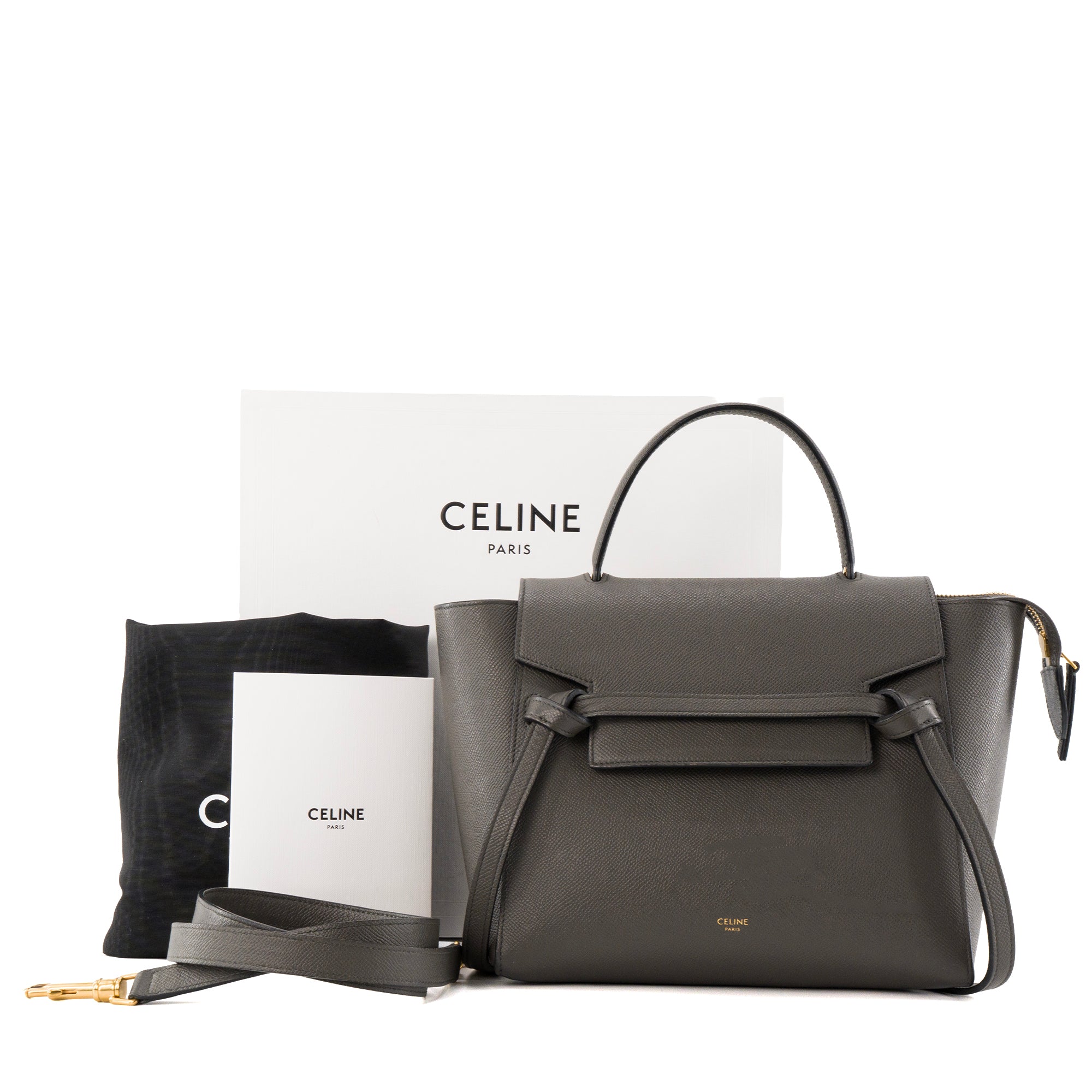 CELINE - Sac à bandoulière Belt Micro Celine en cuir grainé gris