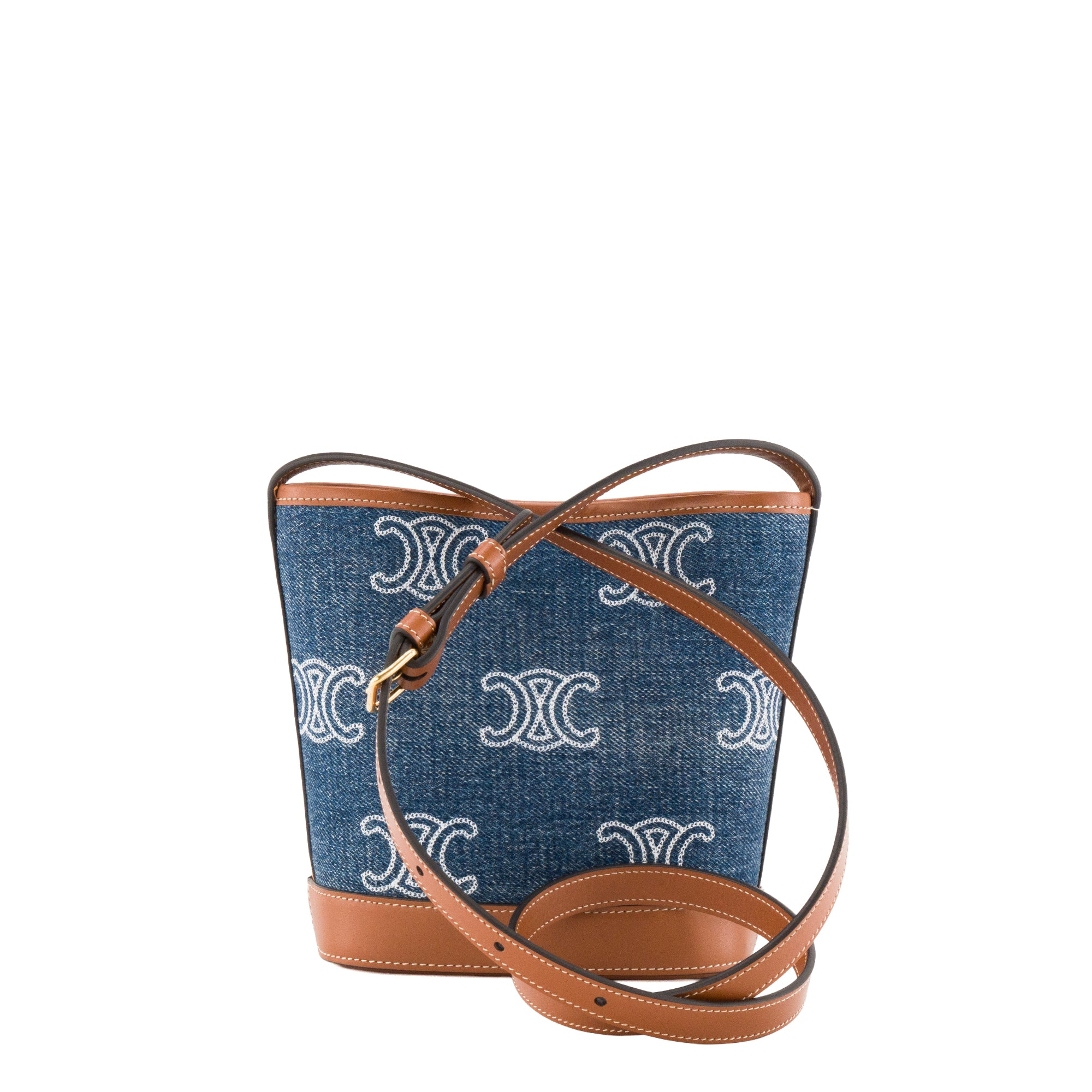 CELINE - Sac à bandoulière Bucket Celine en denim bleu et marron