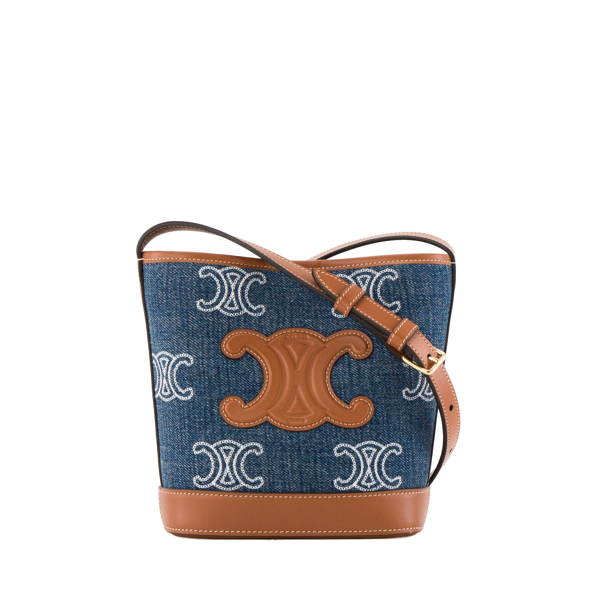 CELINE - Sac à bandoulière Bucket Celine en denim bleu et marron