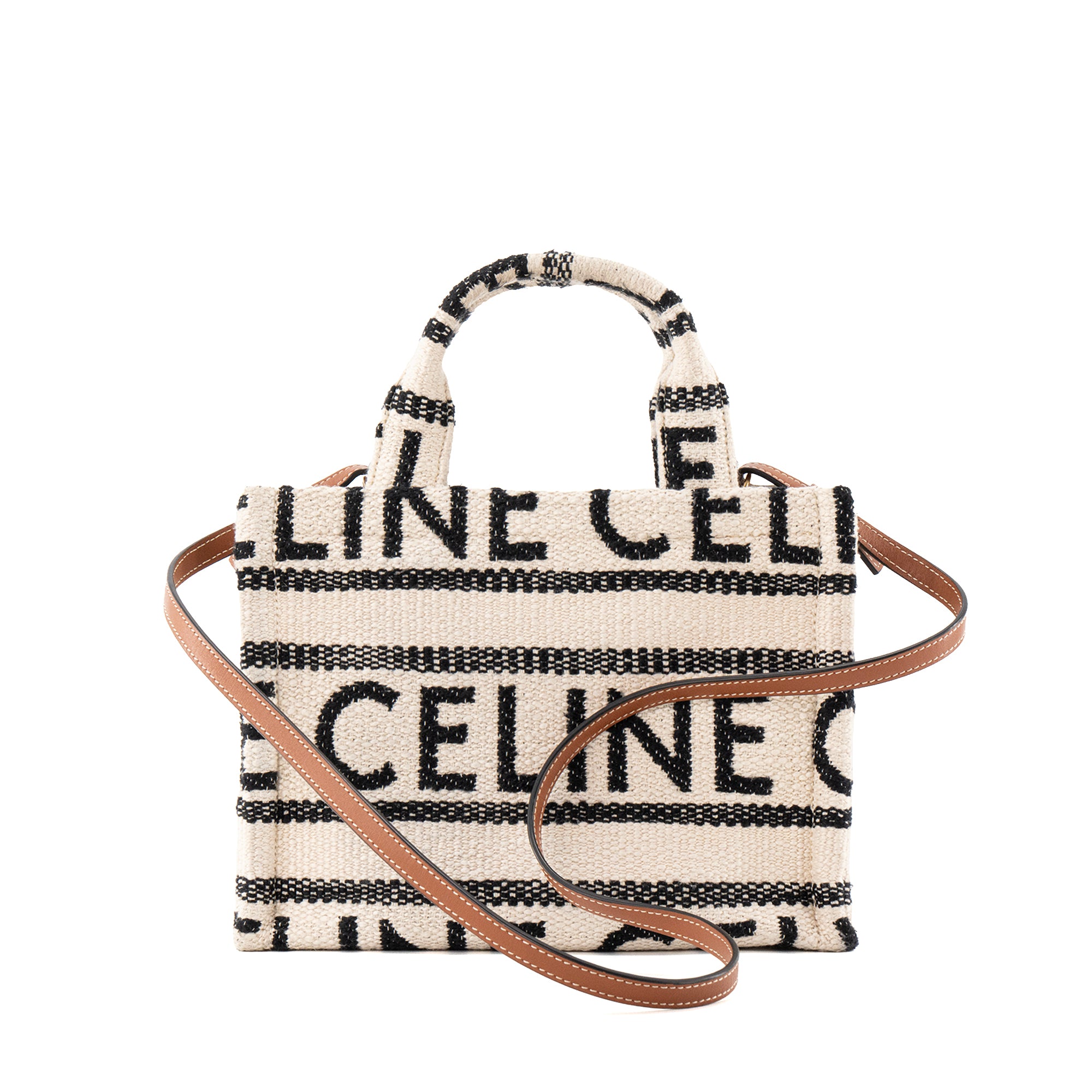 CELINE - Sac à bandoulière Cabas Thais Celine en toile beige et noire