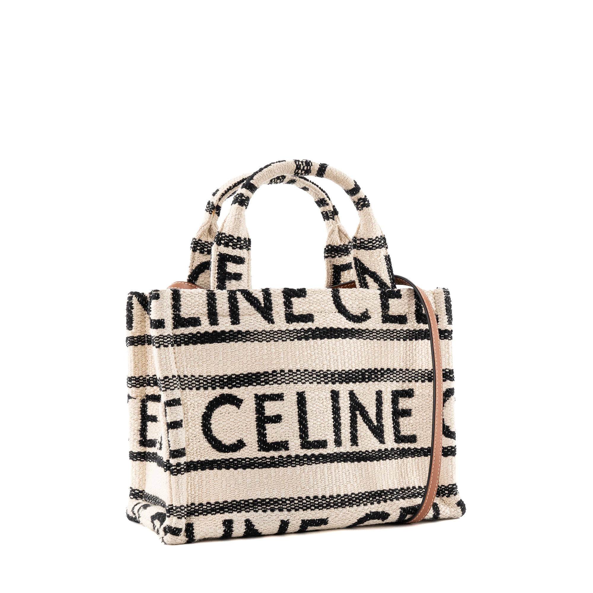 CELINE - Sac à bandoulière Cabas Thais Celine en toile beige et noire