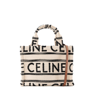CELINE - Sac à bandoulière Cabas Thais Celine en toile beige et noire