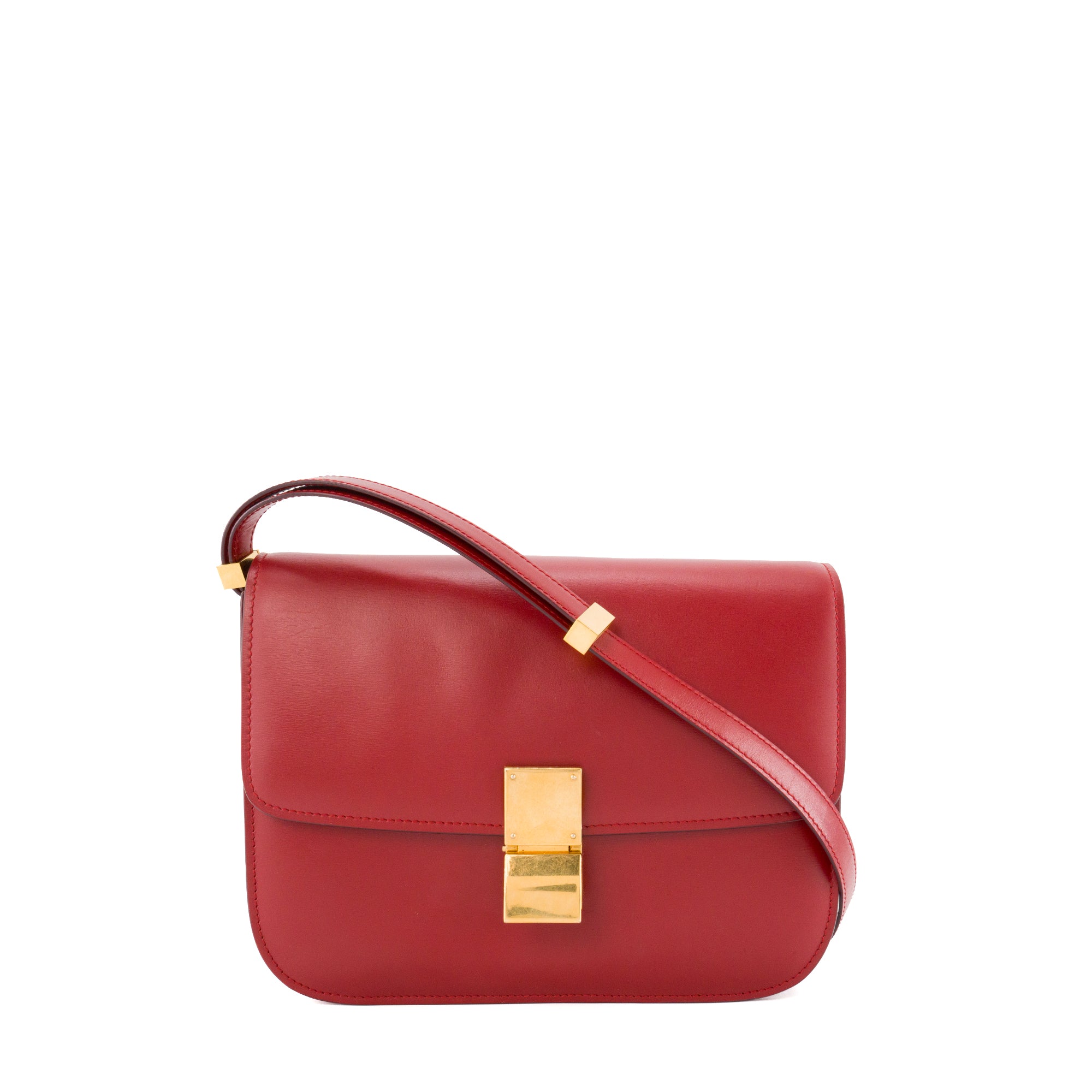CELINE - Sac à bandoulière Classic Box Celine en cuir lisse rouge
