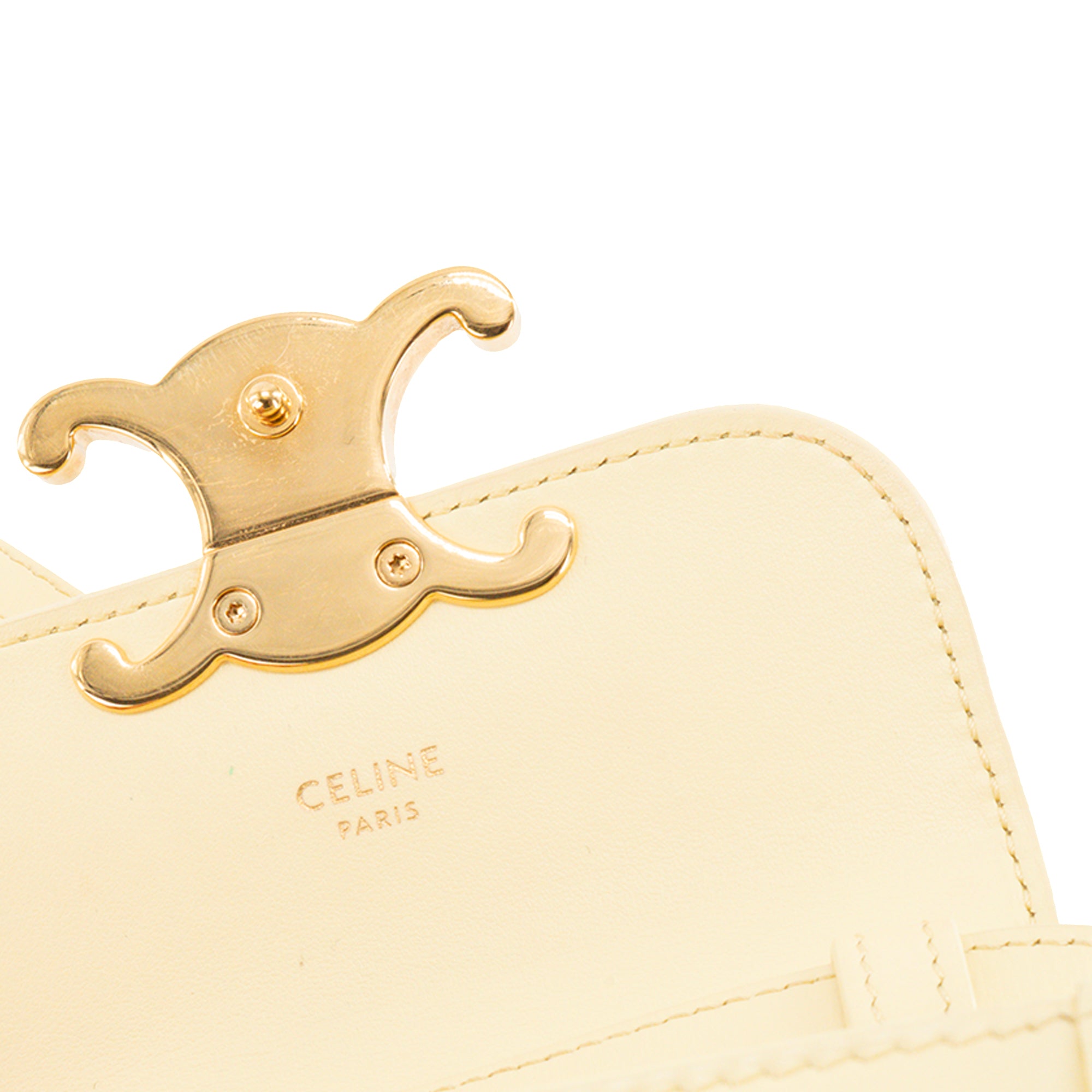 CELINE - Sac à bandoulière Claude Triomphe mini Celine en cuir lisse jaune
