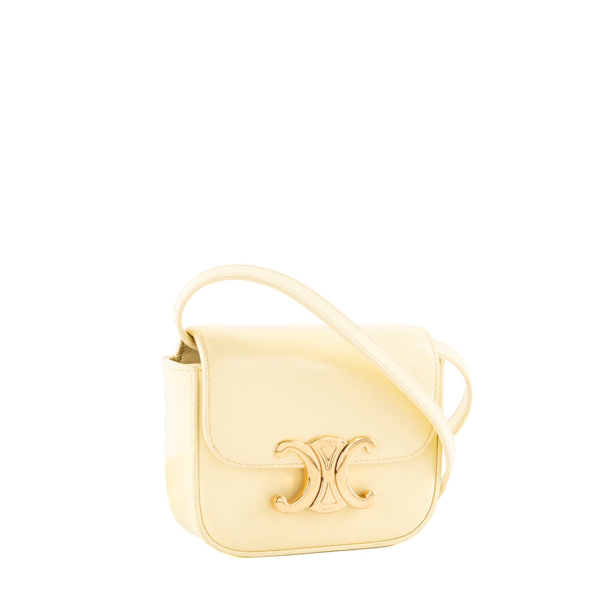 CELINE - Sac à bandoulière Claude Triomphe mini Celine en cuir lisse jaune