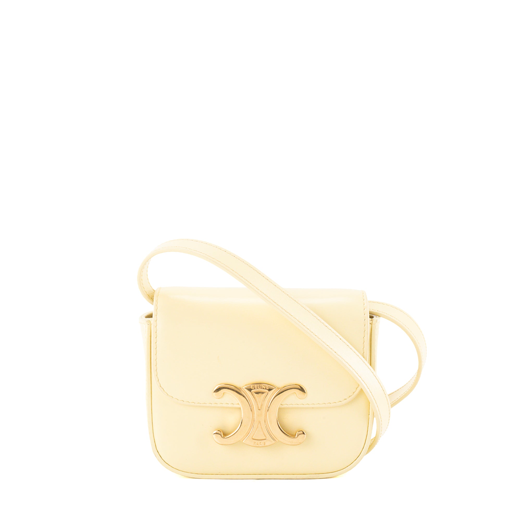 CELINE - Sac à bandoulière Claude Triomphe mini Celine en cuir lisse jaune