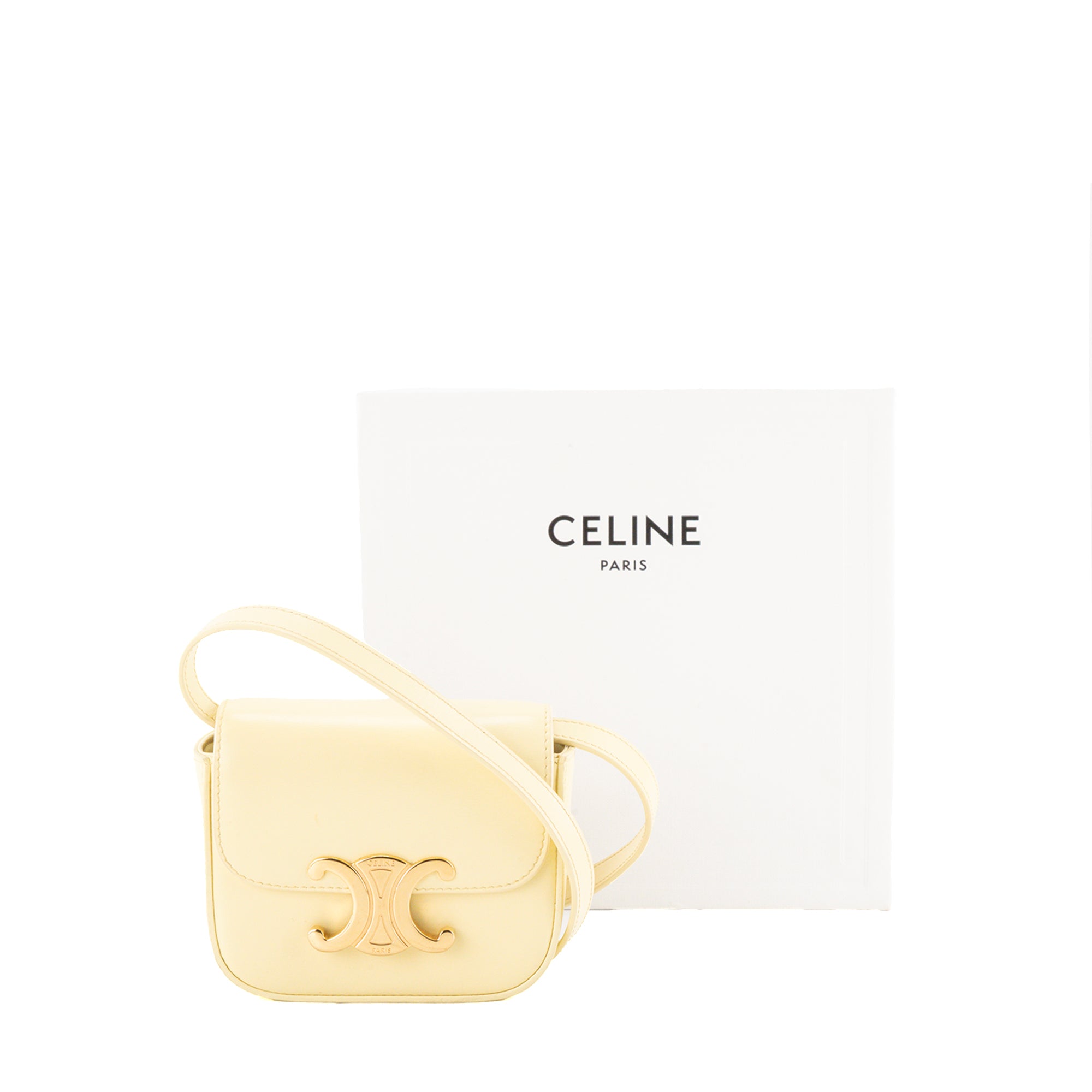 CELINE - Sac à bandoulière Claude Triomphe mini Celine en cuir lisse jaune