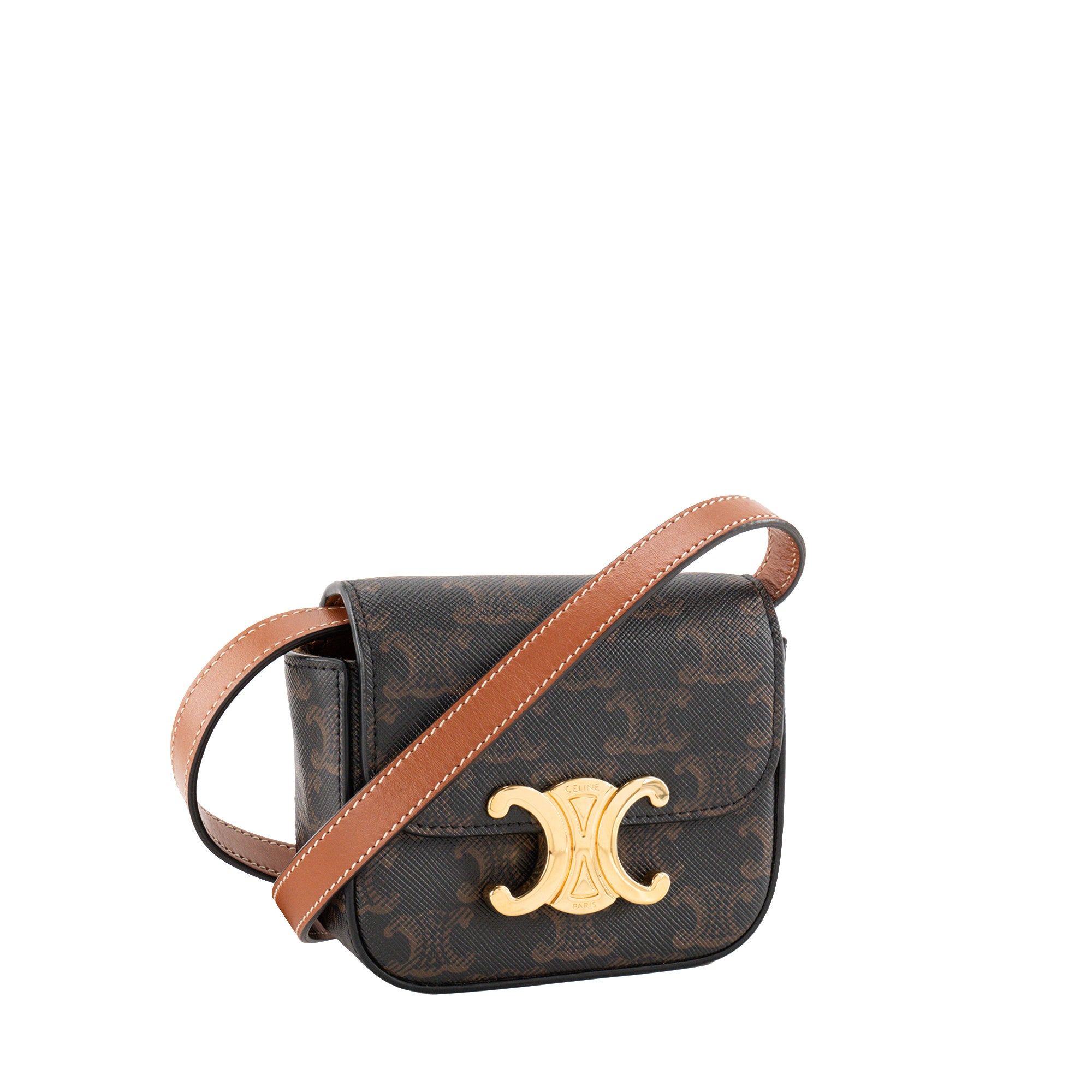 CELINE - Sac à bandoulière Claude Triomphe mini Celine en toile enduite monogrammée triomphe