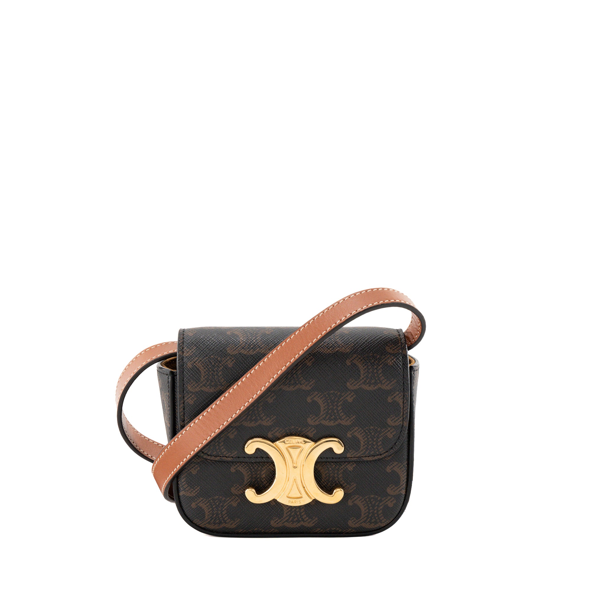 CELINE - Sac à bandoulière Claude Triomphe mini Celine en toile enduite monogrammée triomphe