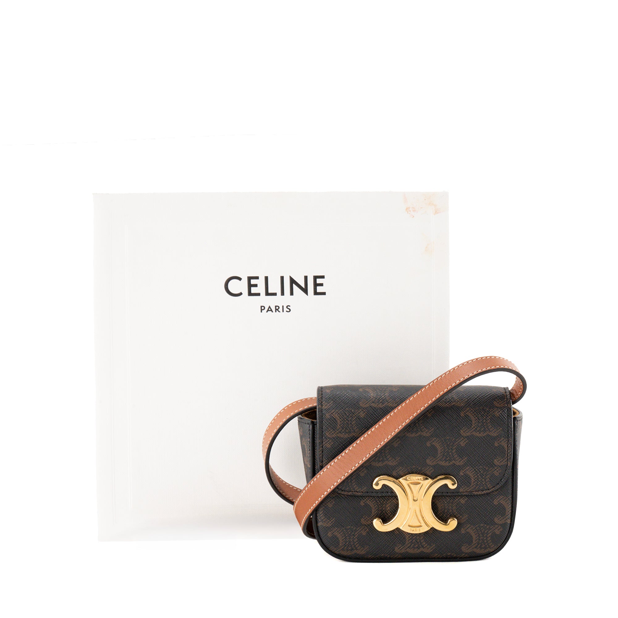 CELINE - Sac à bandoulière Claude Triomphe mini Celine en toile enduite monogrammée triomphe