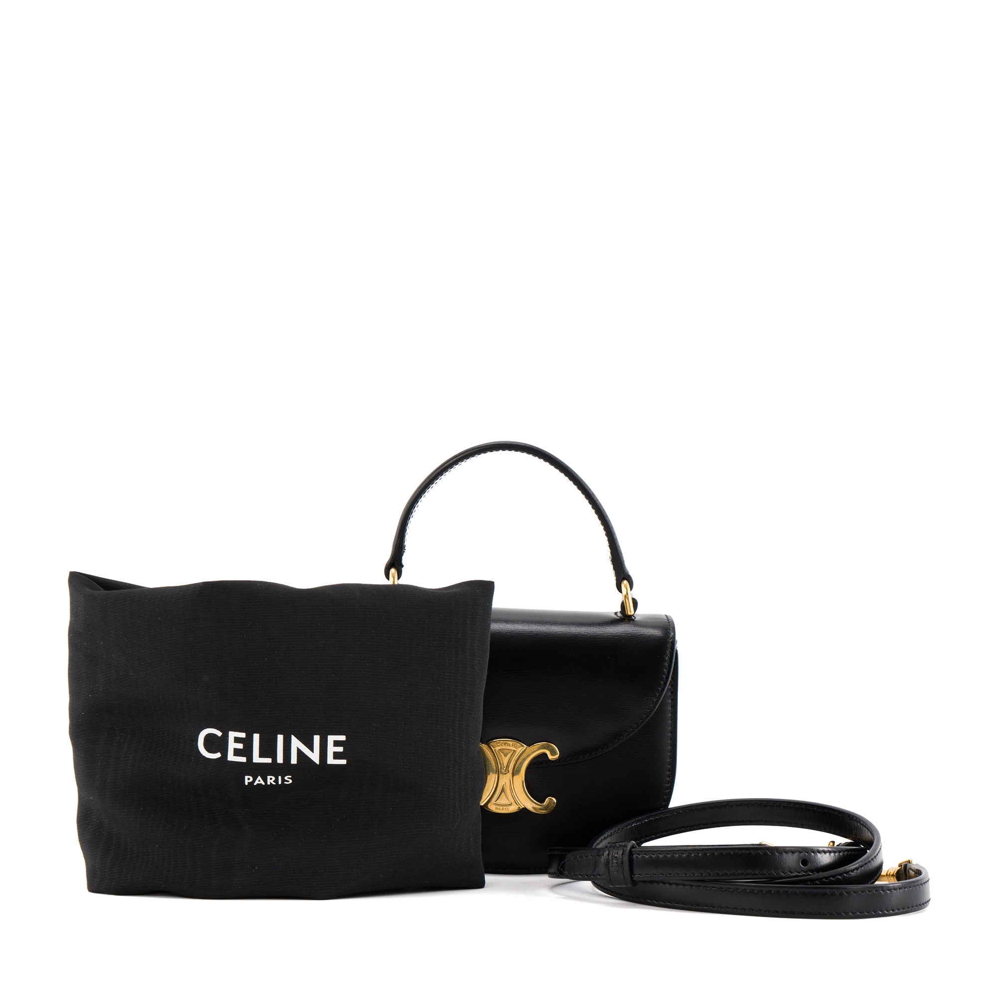 CELINE - Sac à bandoulière Cléa mini Celine en cuir box noir