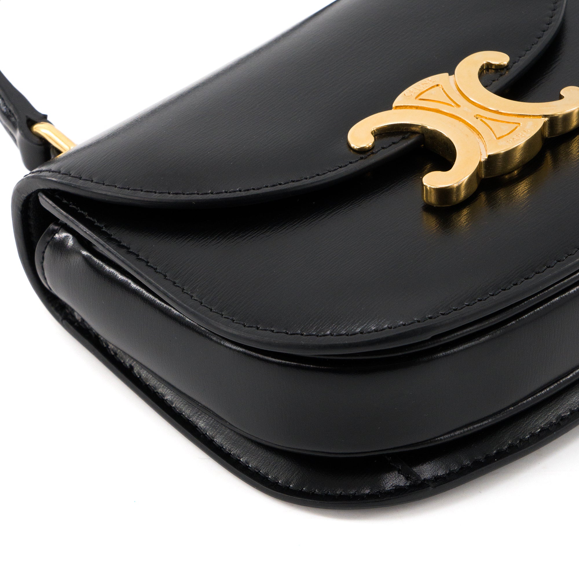 CELINE - Sac à bandoulière Cléa mini Celine en cuir box noir