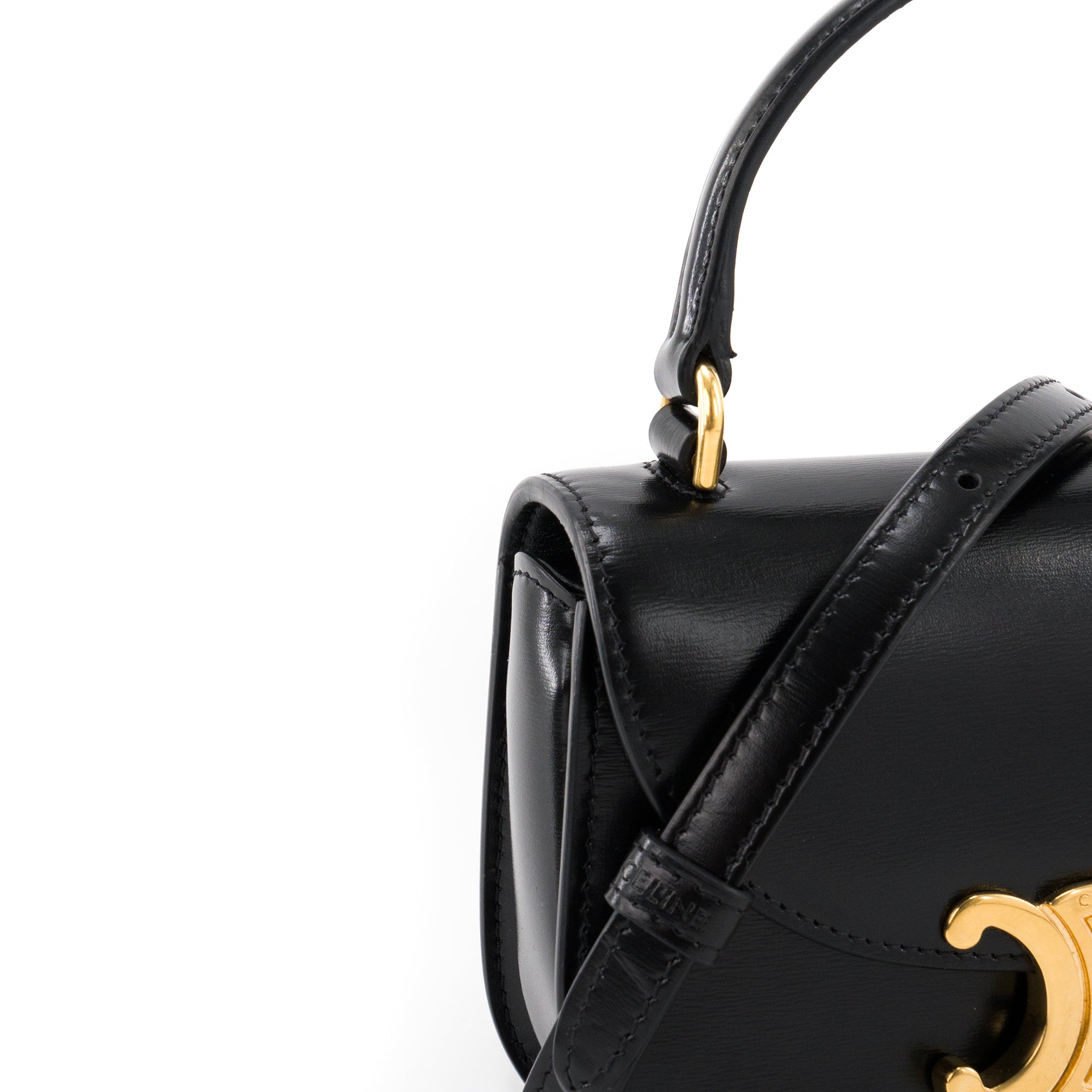 CELINE - Sac à bandoulière Cléa mini Celine en cuir box noir