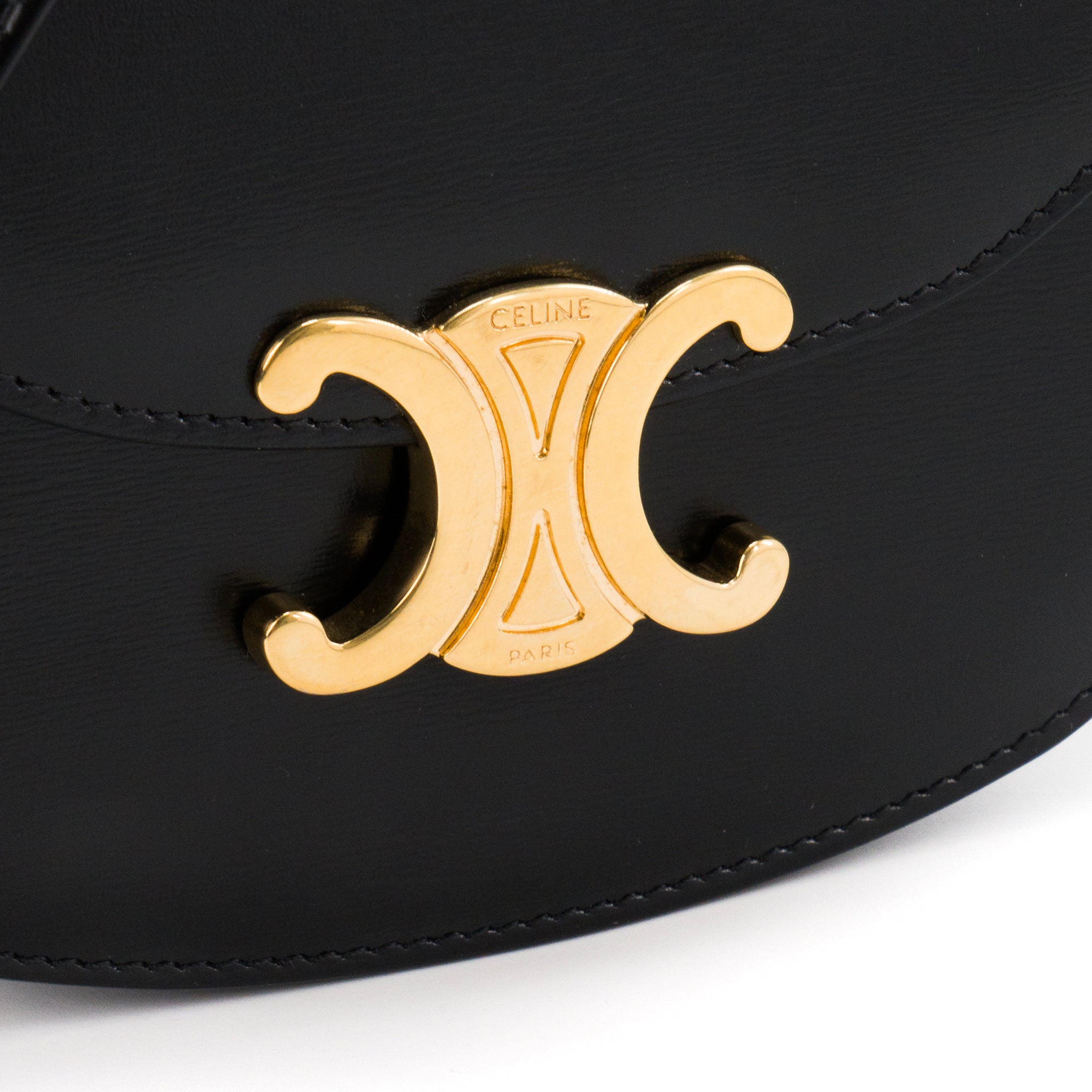 CELINE - Sac à bandoulière Cléa mini Celine en cuir box noir