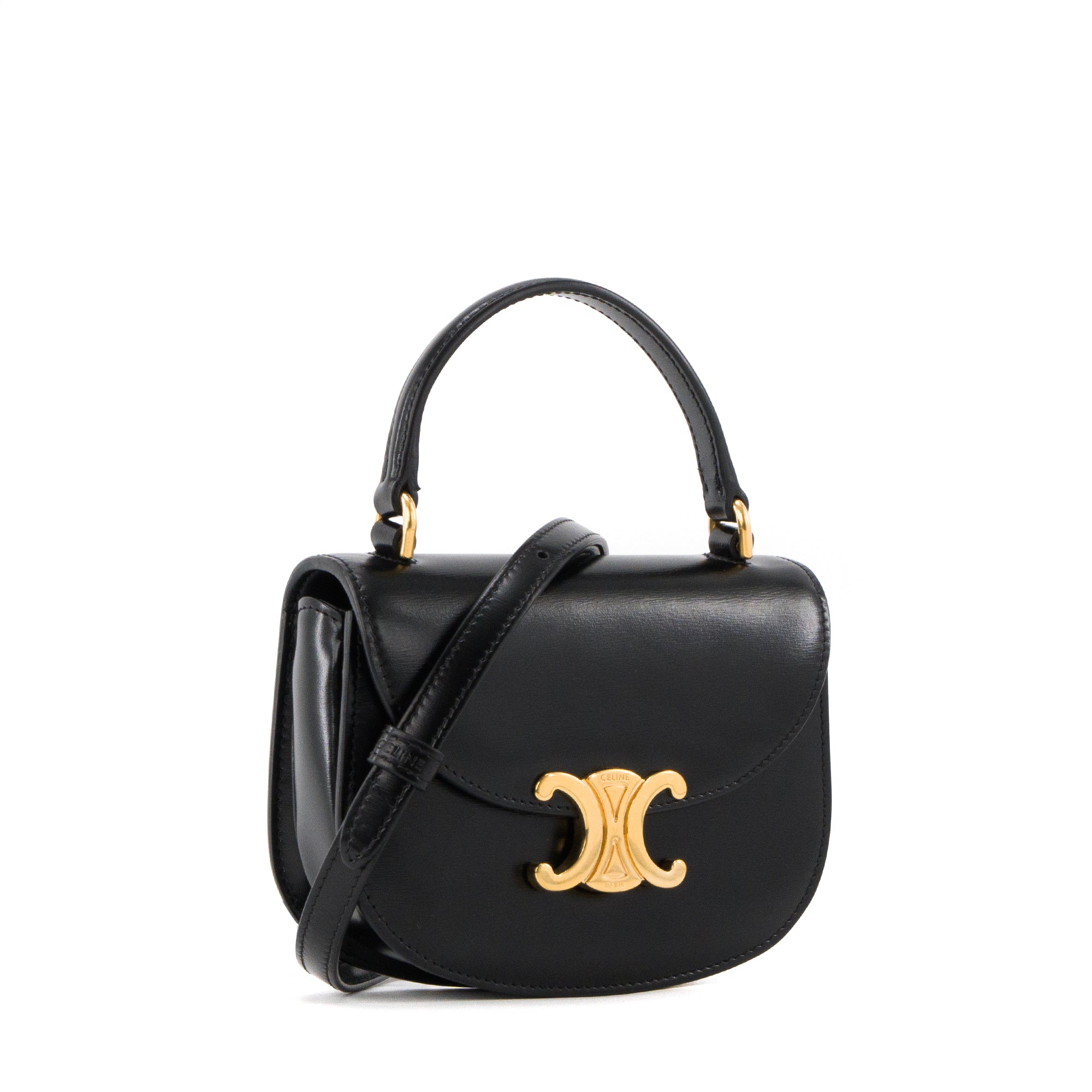 CELINE - Sac à bandoulière Cléa mini Celine en cuir box noir