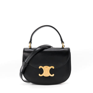 CELINE - Sac à bandoulière Cléa mini Celine en cuir box noir
