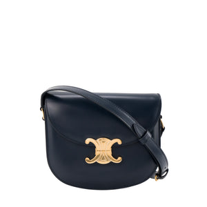 CELINE - Sac à bandoulière Clea Triomphe Celine en cuir lisse bleu marine