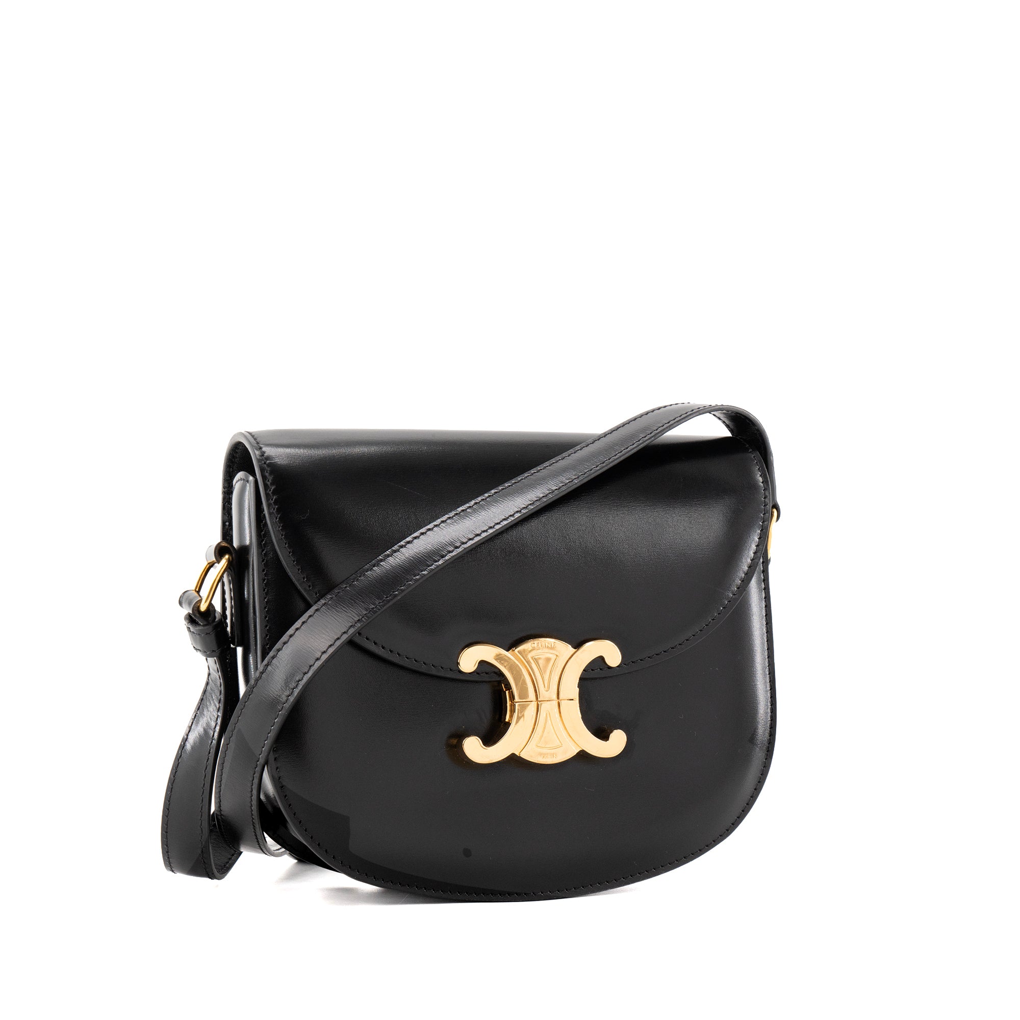 CELINE - Clea Triomphe Bag in Smooth Black Leather