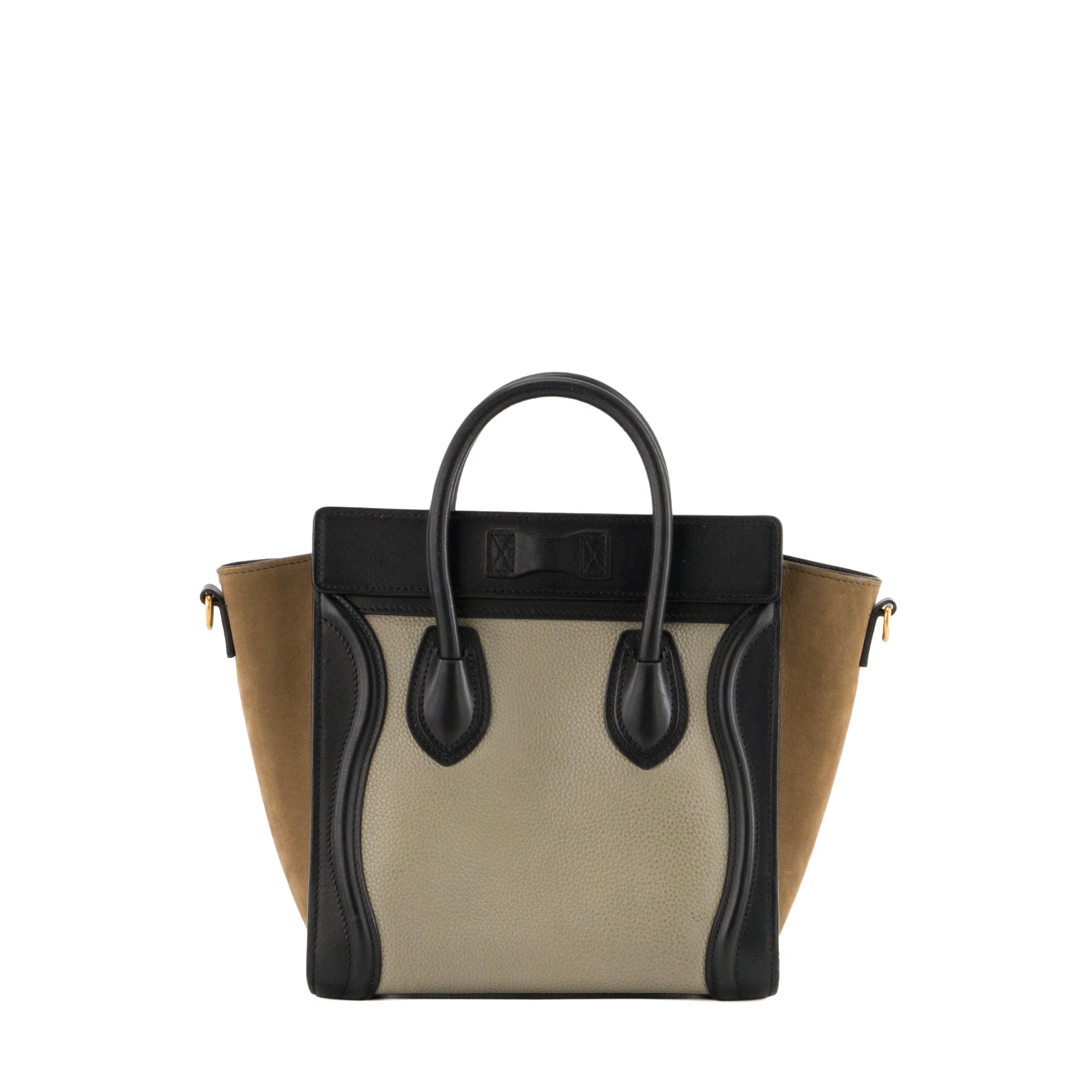 CELINE - Sac à bandoulière Luggage Nano Celine en cuir grainé gris et cuir suède kaki