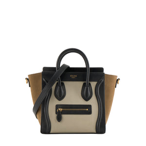 CELINE - Sac à bandoulière Luggage Nano Celine en cuir grainé gris et cuir suède kaki