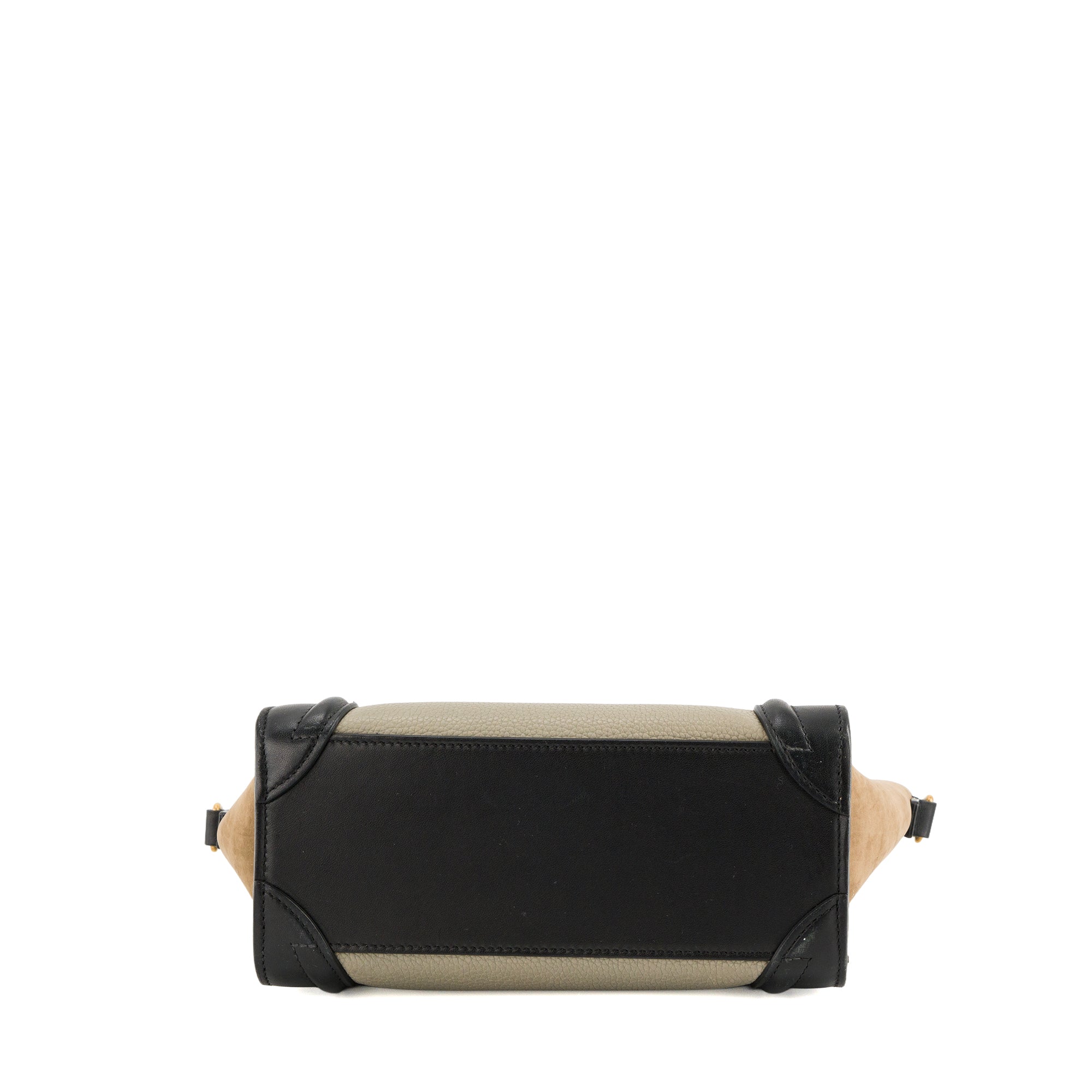 CELINE - Sac à bandoulière Luggage Nano Celine en cuir grainé gris et cuir suède kaki