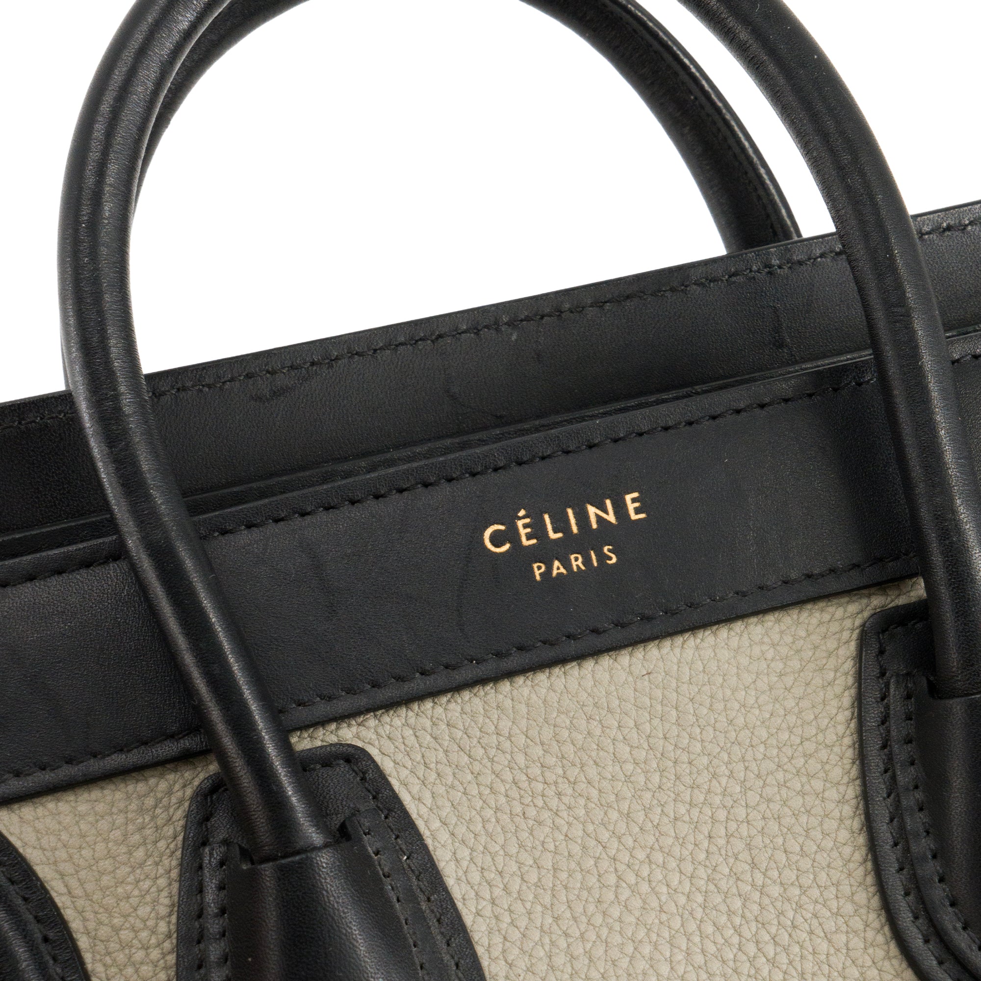 CELINE - Sac à bandoulière Luggage Nano Celine en cuir grainé gris et cuir suède kaki