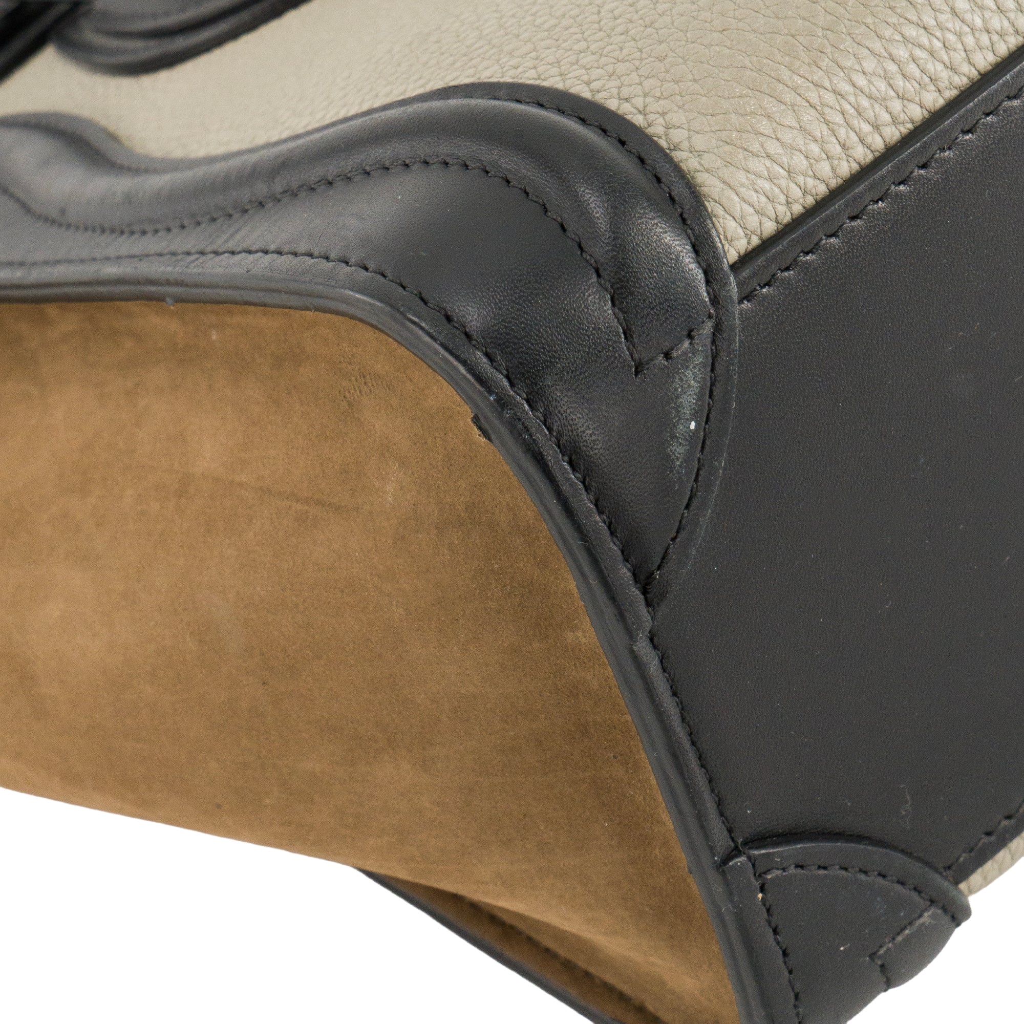 CELINE - Sac à bandoulière Luggage Nano Celine en cuir grainé gris et cuir suède kaki