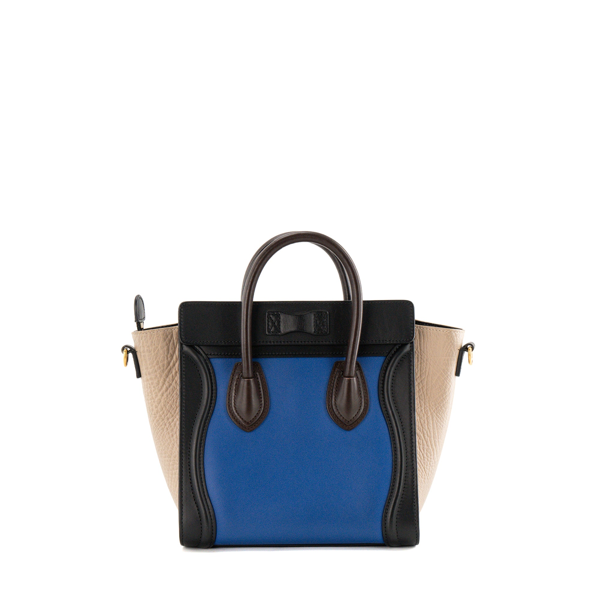 CELINE - Sac à bandoulière Luggage Nano Celine en cuir lisse bleu et cuir grainé beige