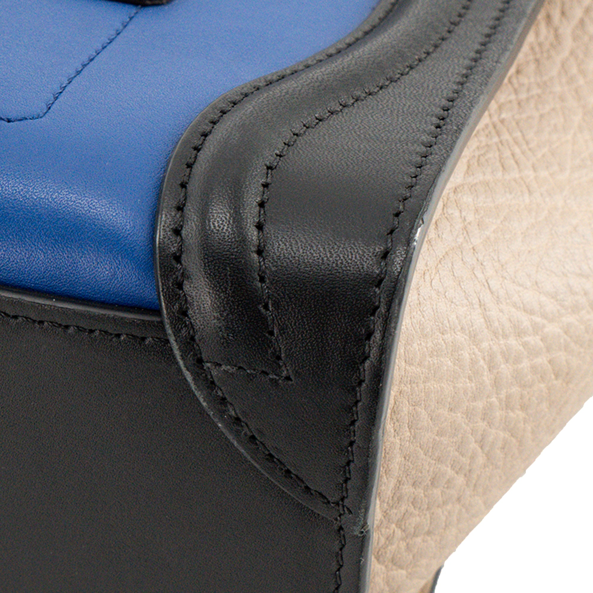 CELINE - Sac à bandoulière Luggage Nano Celine en cuir lisse bleu et cuir grainé beige