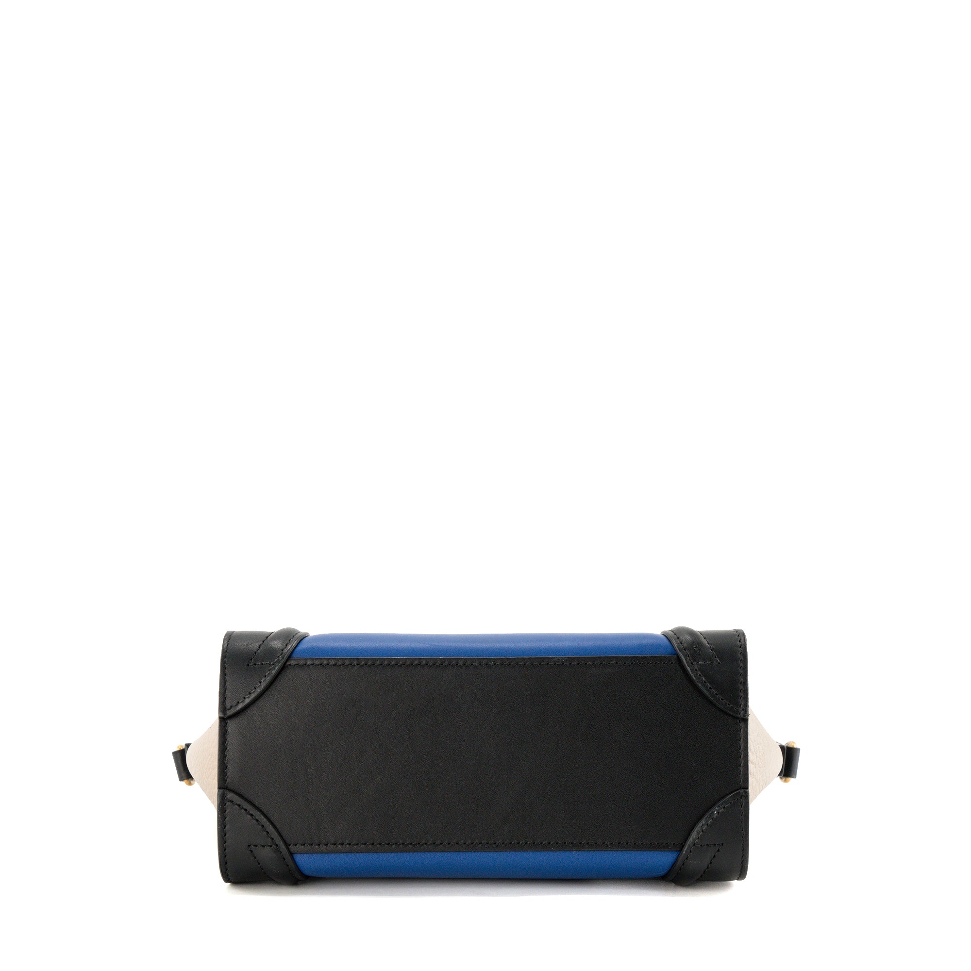 CELINE - Sac à bandoulière Luggage Nano Celine en cuir lisse bleu et cuir grainé beige
