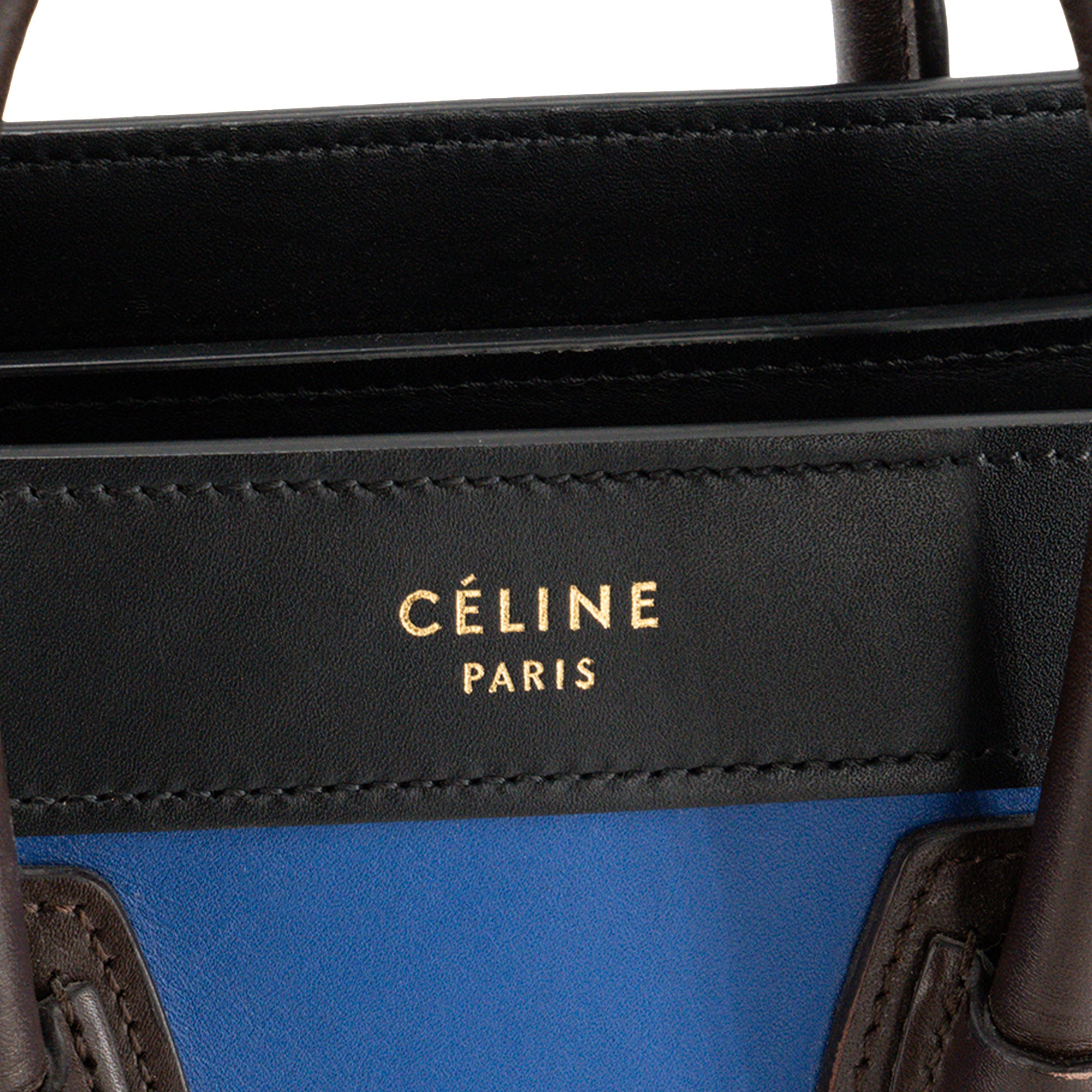 CELINE - Sac à bandoulière Luggage Nano Celine en cuir lisse bleu et cuir grainé beige
