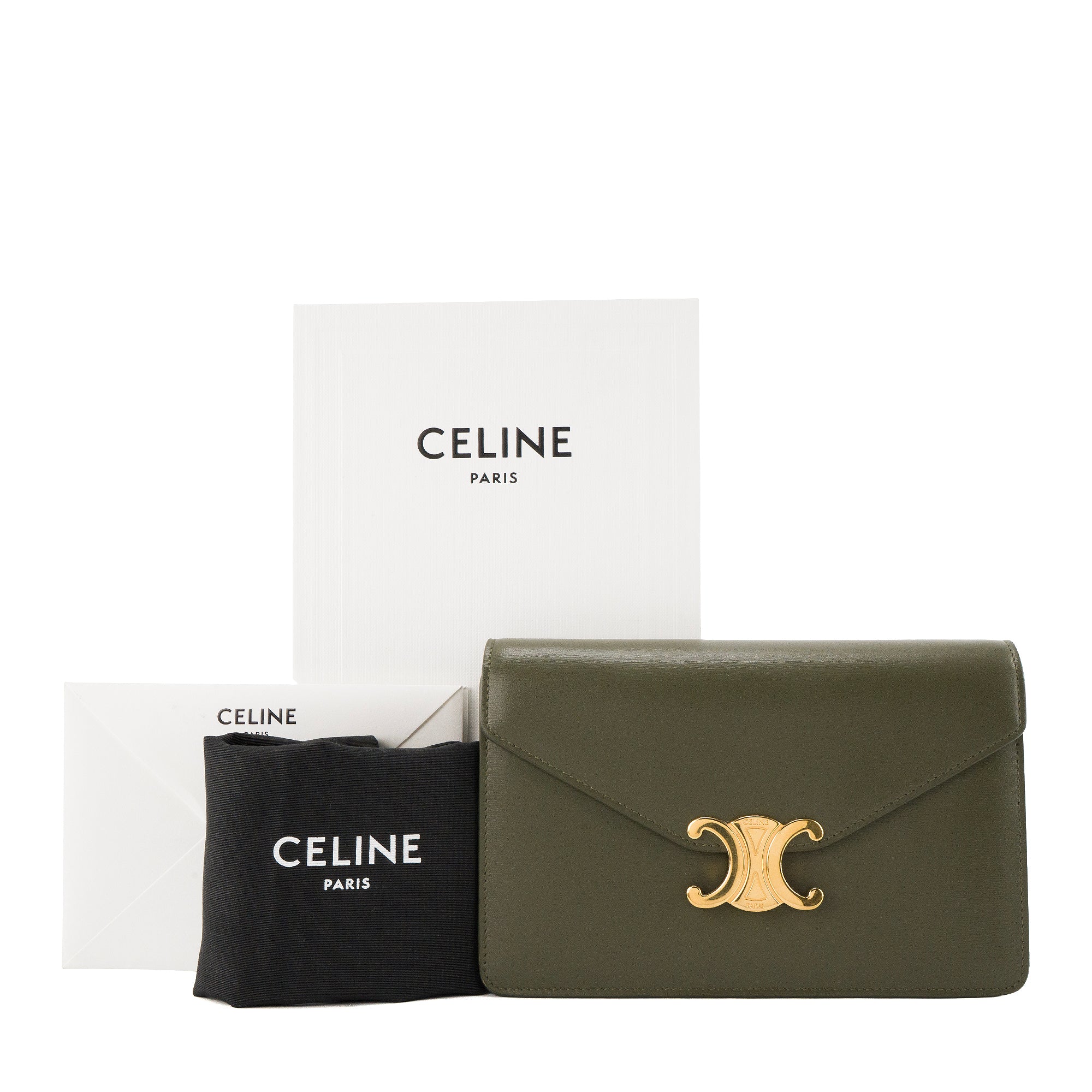 CELINE - Sac à bandoulière Margo Celine en cuir lisse kaki