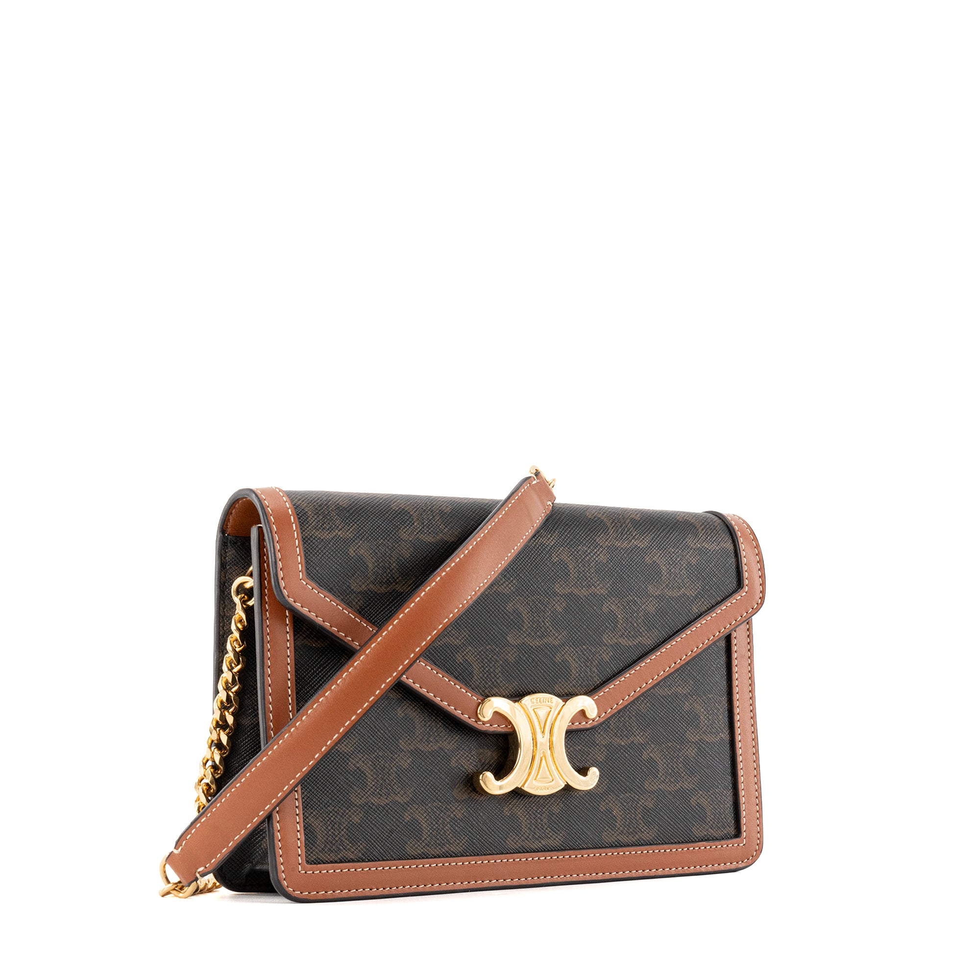 CELINE - Sac à bandoulière Margo Celine en toile enduite Triomphe et cuir marron