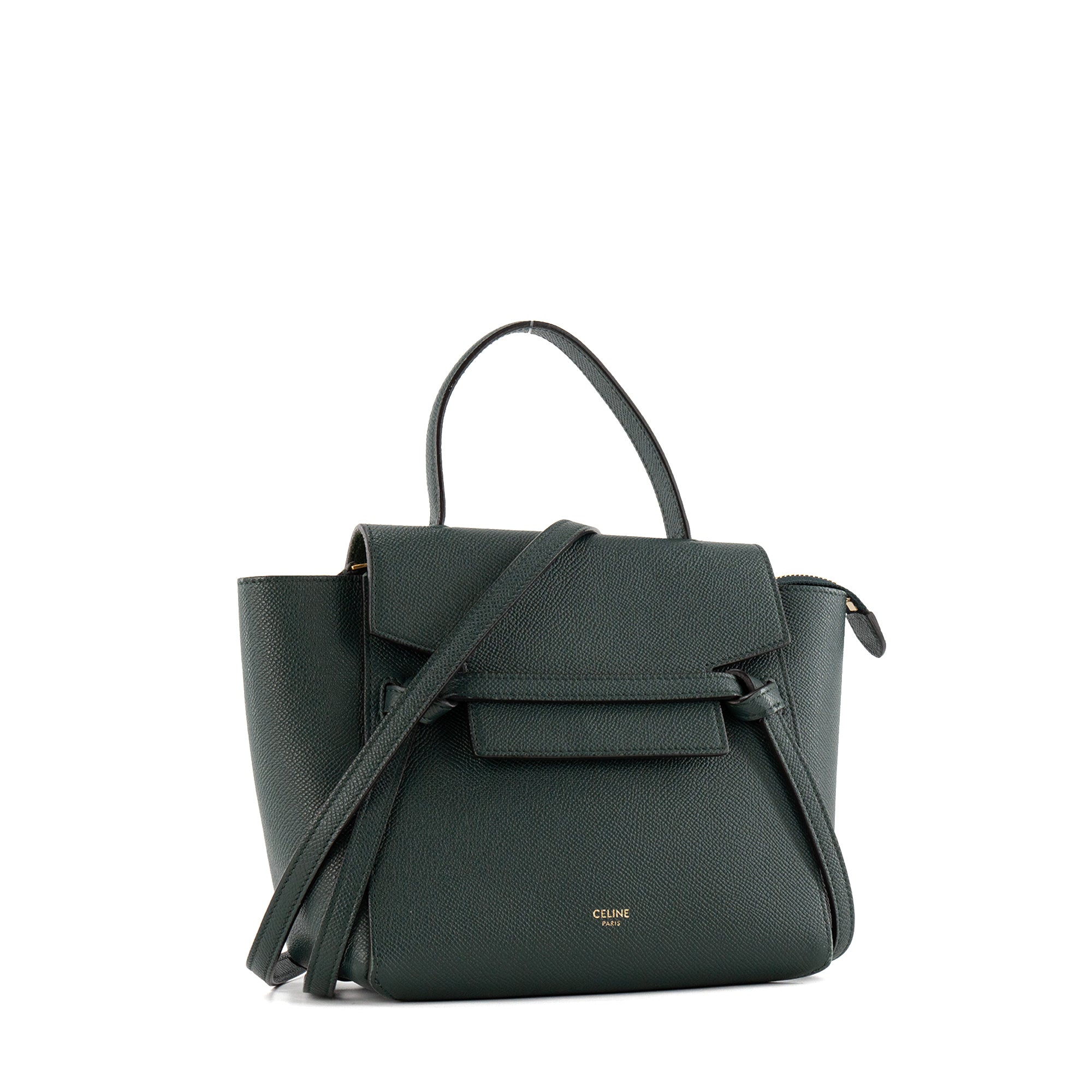CELINE - Sac à bandoulière Nano Belt Celine en cuir grainé vert foncé
