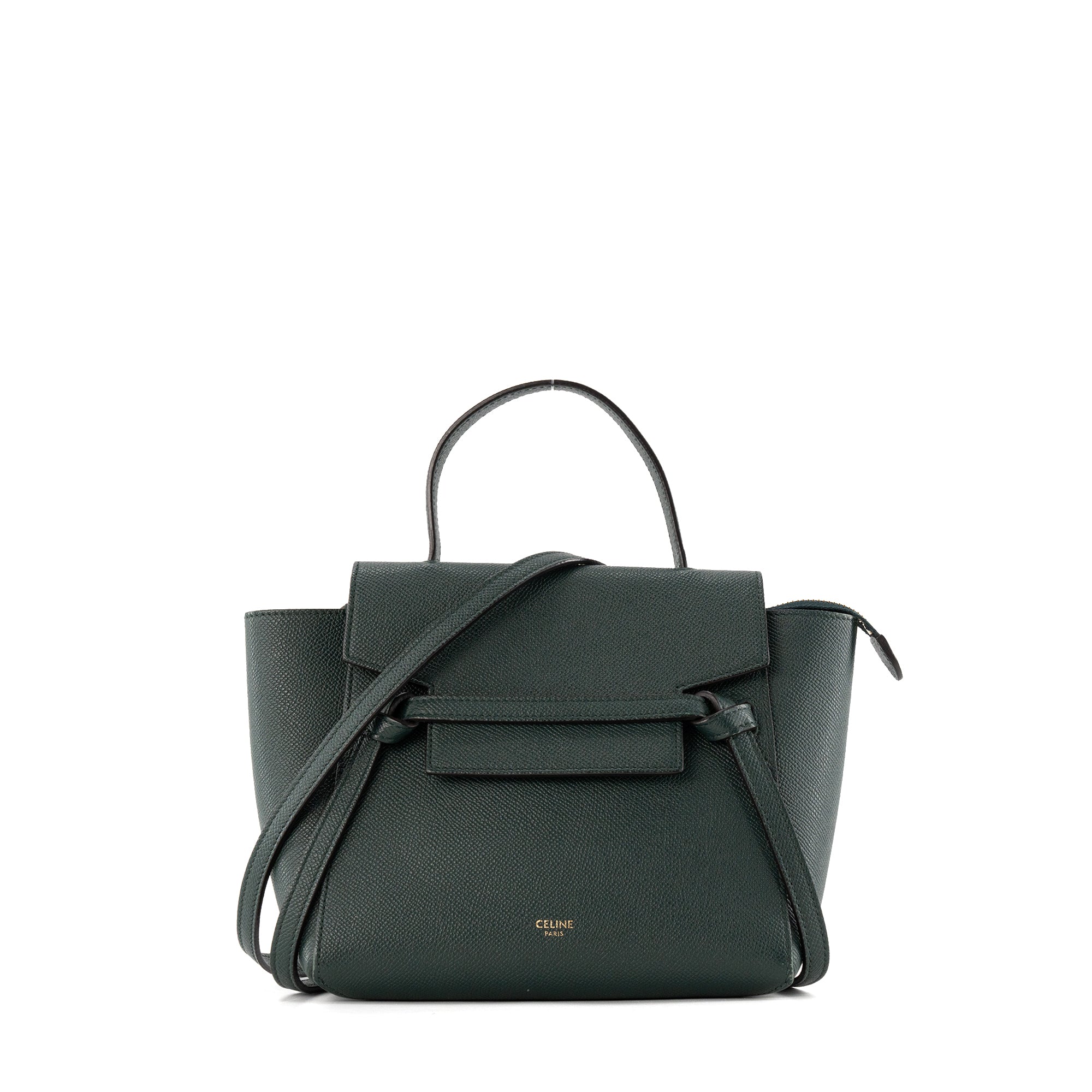 CELINE - Sac à bandoulière Nano Belt Celine en cuir grainé vert foncé