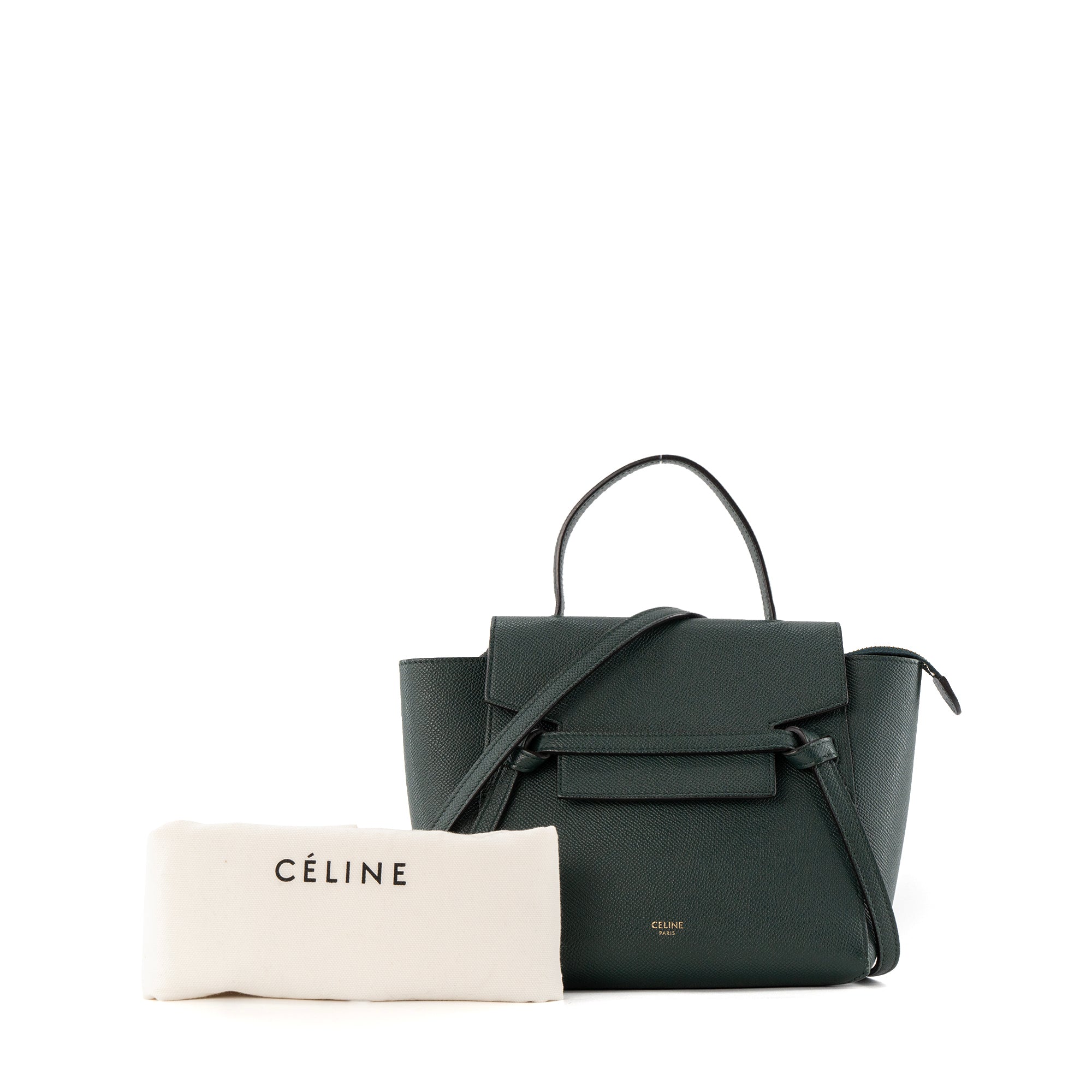 CELINE - Sac à bandoulière Nano Belt Celine en cuir grainé vert foncé