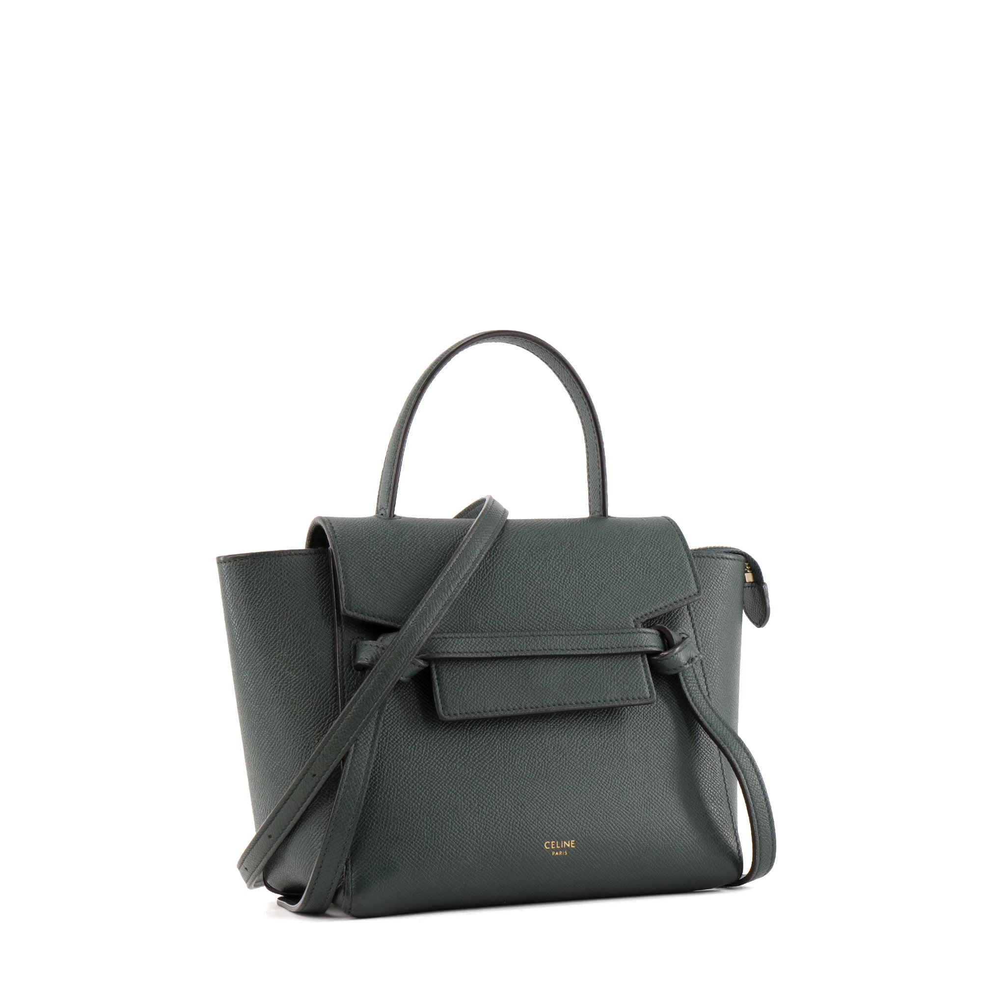 CELINE - Sac à bandoulière Nano Belt Celine en cuir grainé vert foncé